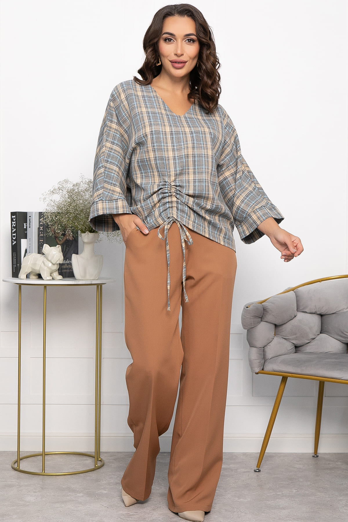 Блуза Ватсон (серо-бежевая) Б14150-12М