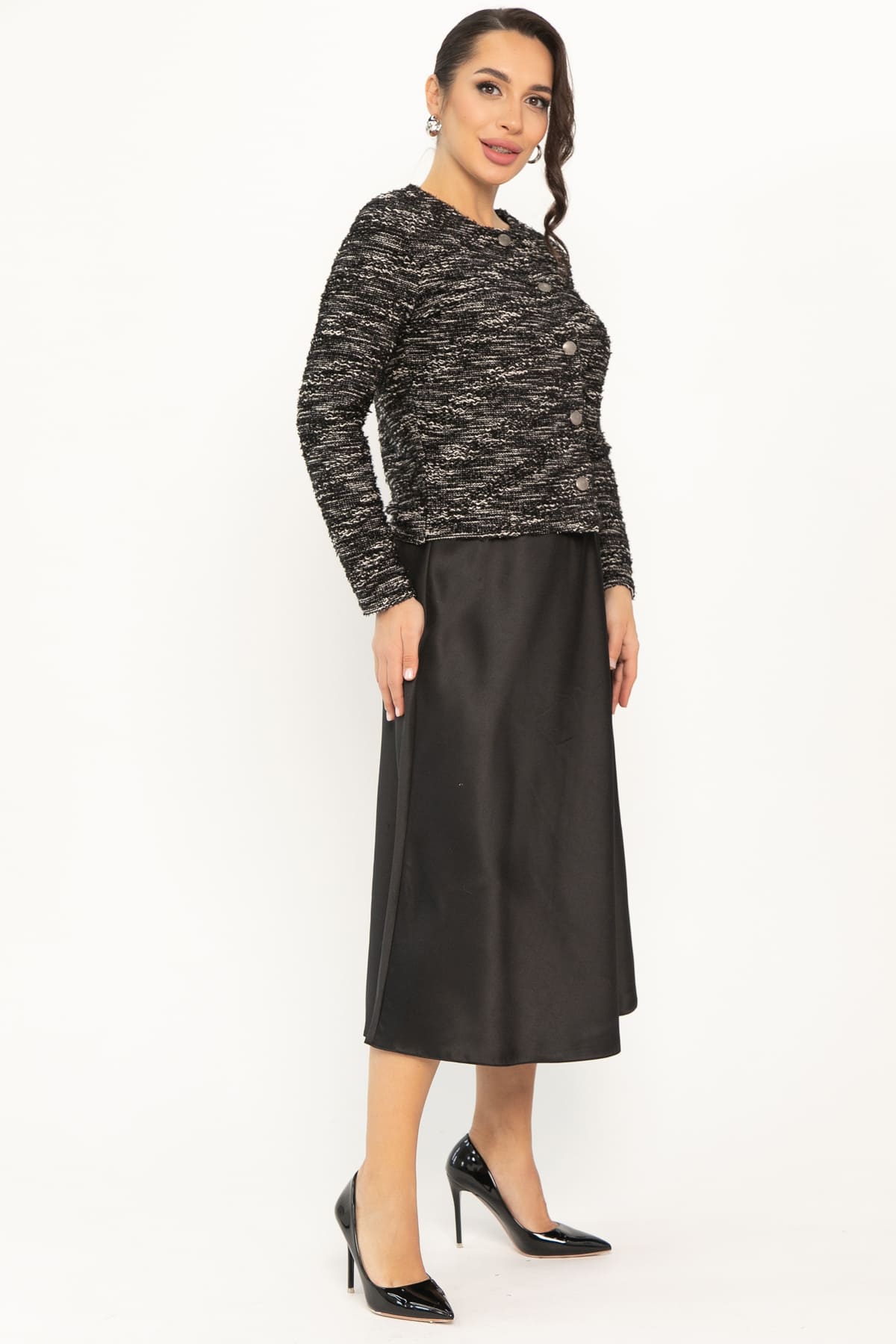 Костюм с атласной юбкой Лизетт (черный) К14677-10М
