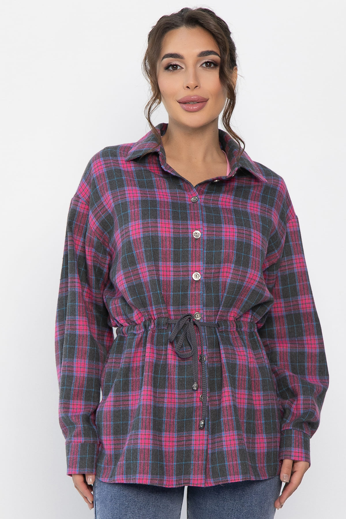 Рубашка хлопковая Джанет (розово-серая) Б14273-4М