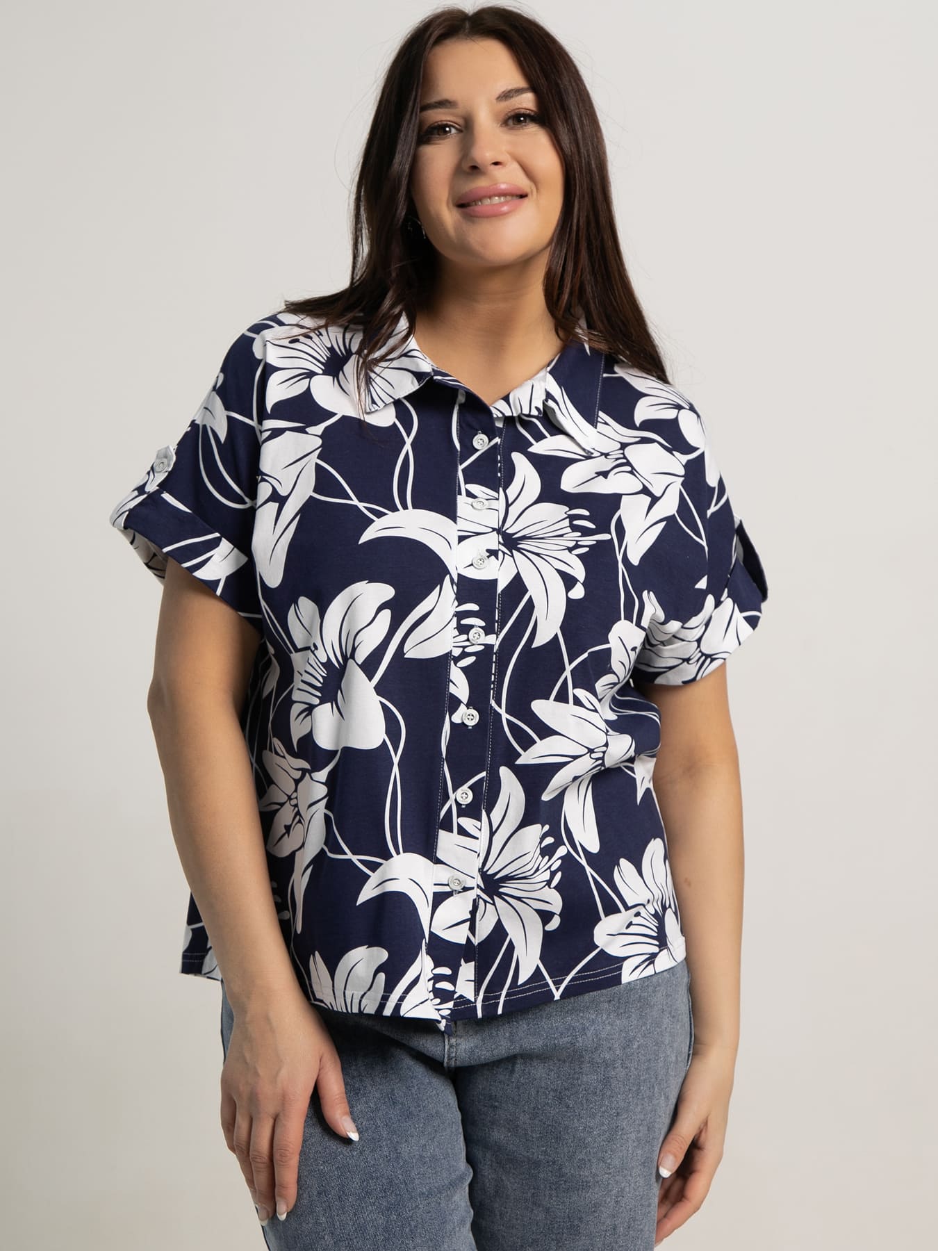 Блуза Флорал (синяя) Б15655-20М