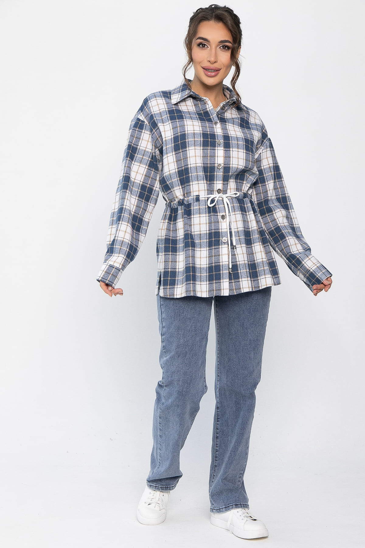 Рубашка хлопковая Джанет  (сине-белая) Б14272-4М