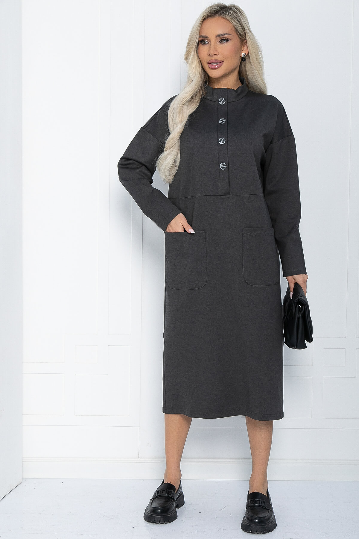 Платье Стильная осень (серое) П11436