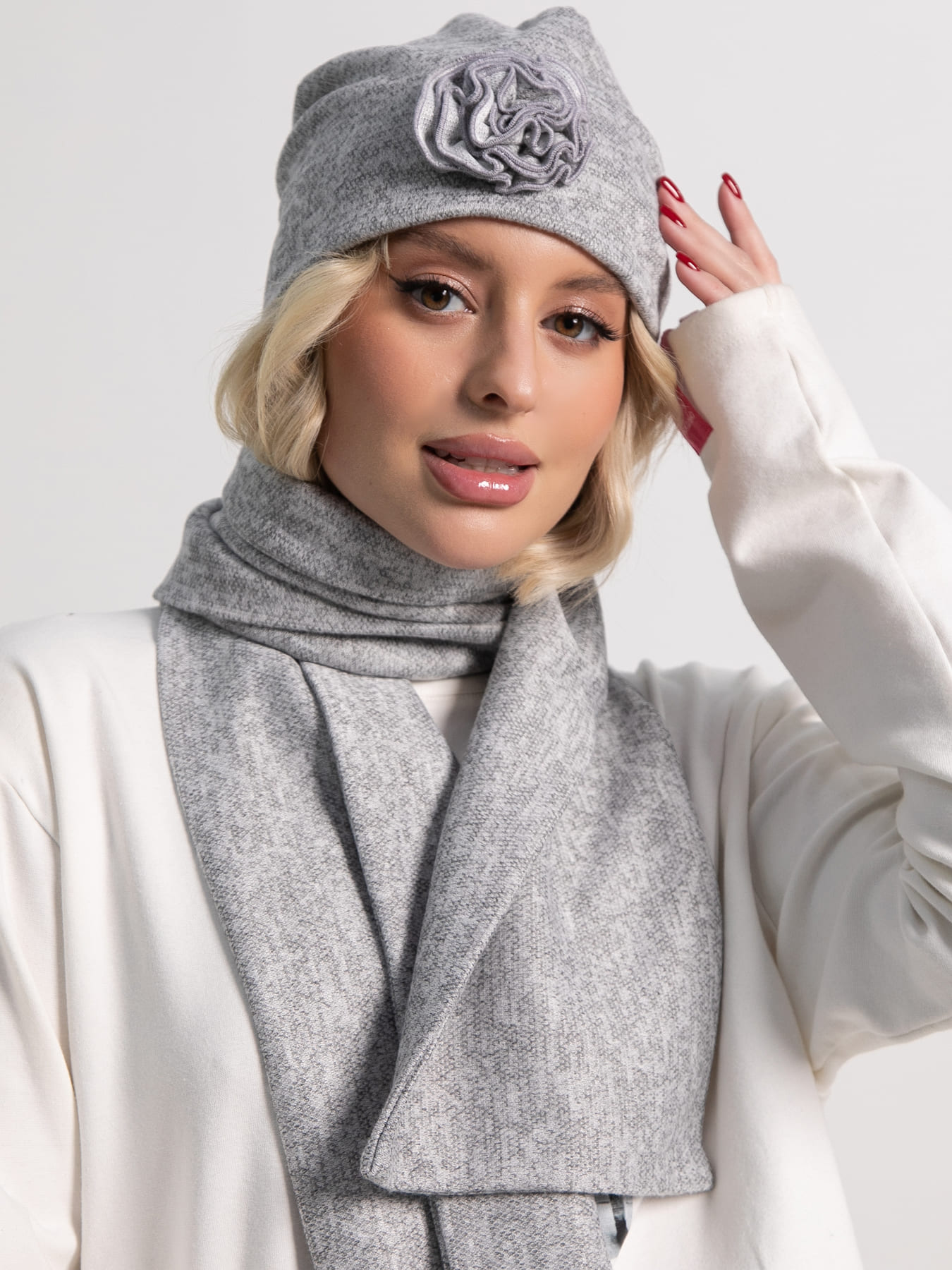 Комплект шапка и шарф (серый) КШШ01-50М