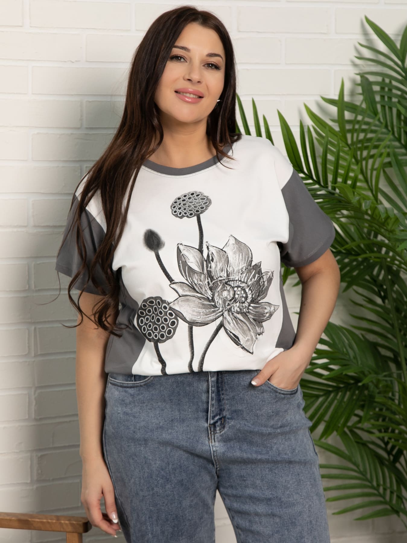 Блуза Нимфея (бело-серая) Б15609-18М