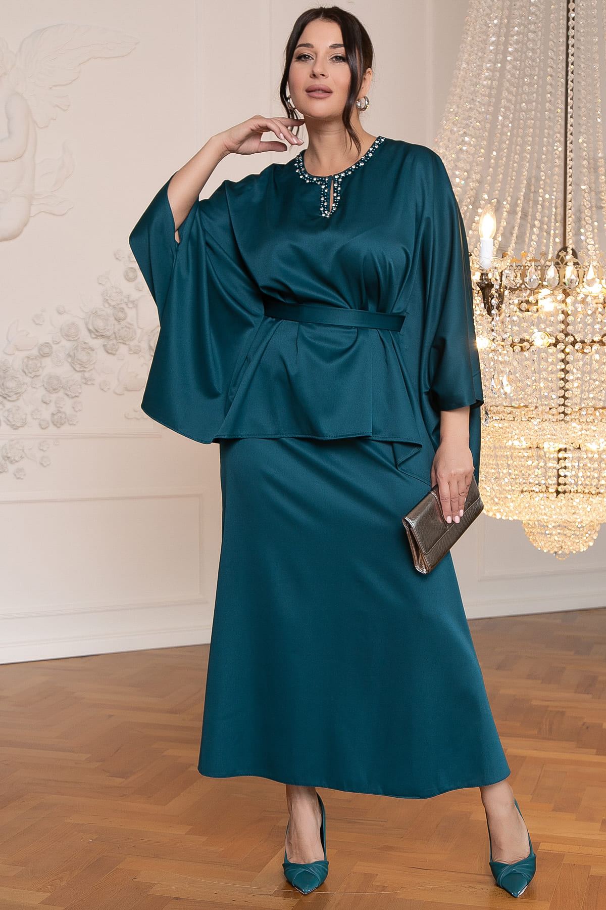 Костюм с юбкой Альсия (изумрудный) К14392-5М