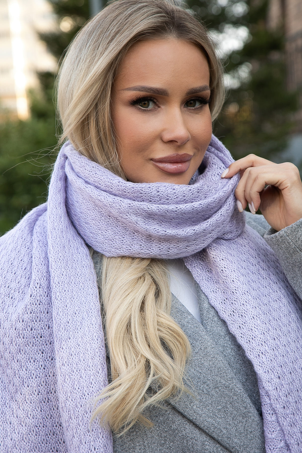 Вязаный палантин (пыльно-сиреневый) ВП01-1М