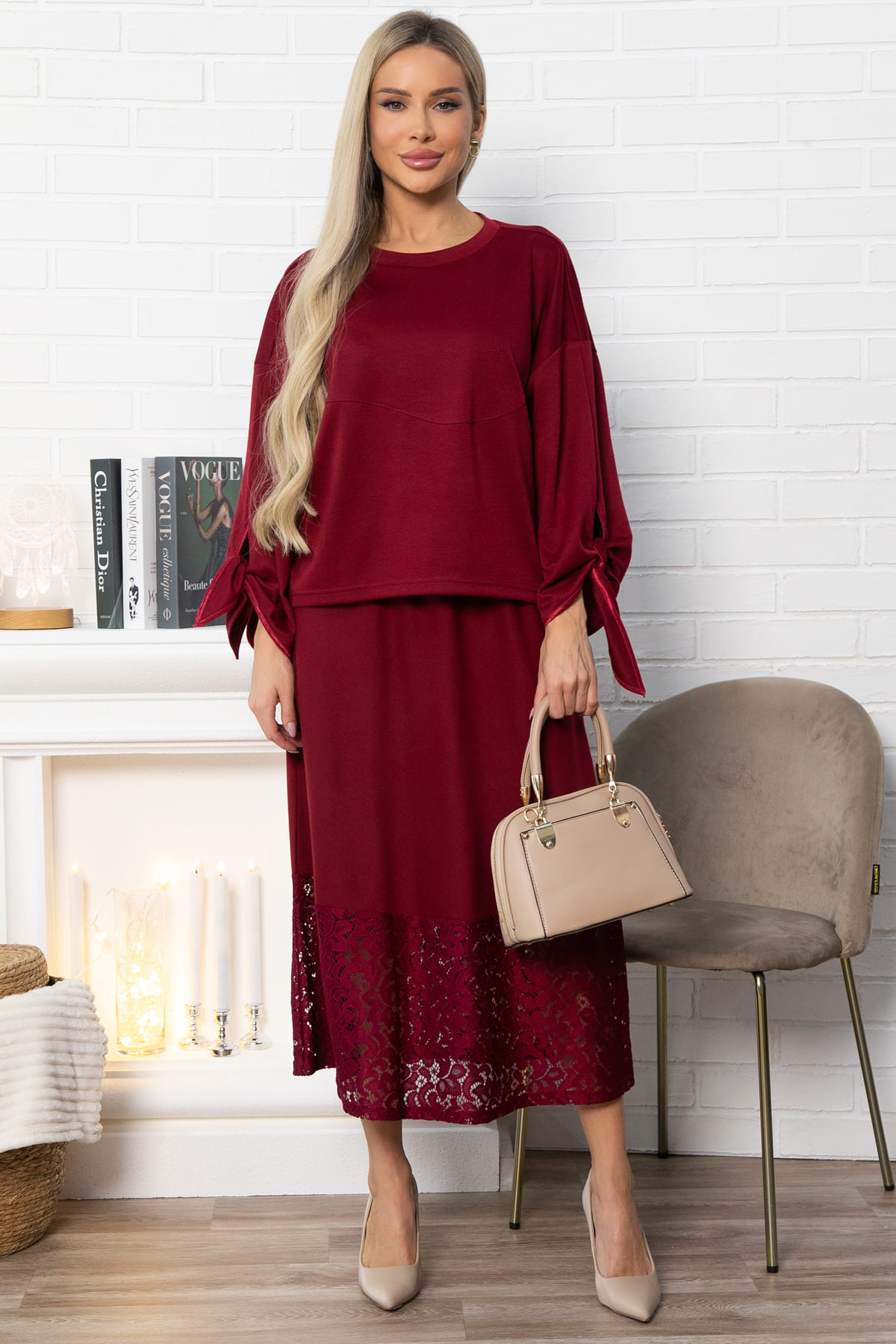 Юбка с кружевом Элегия (бордо) Ю14912-10М