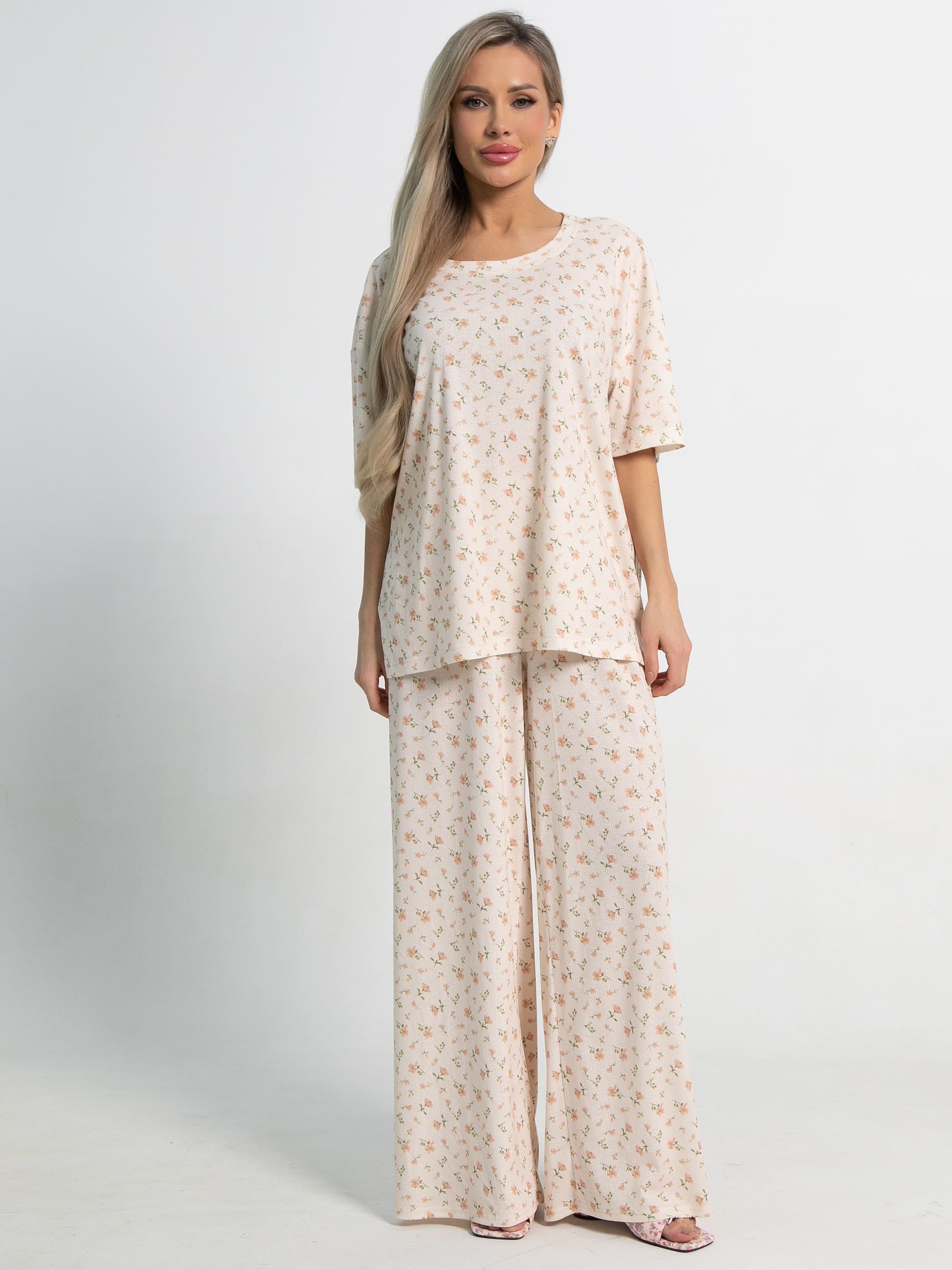 Костюм домашний с брюками Мона (бежево-розовый) К15211-1М