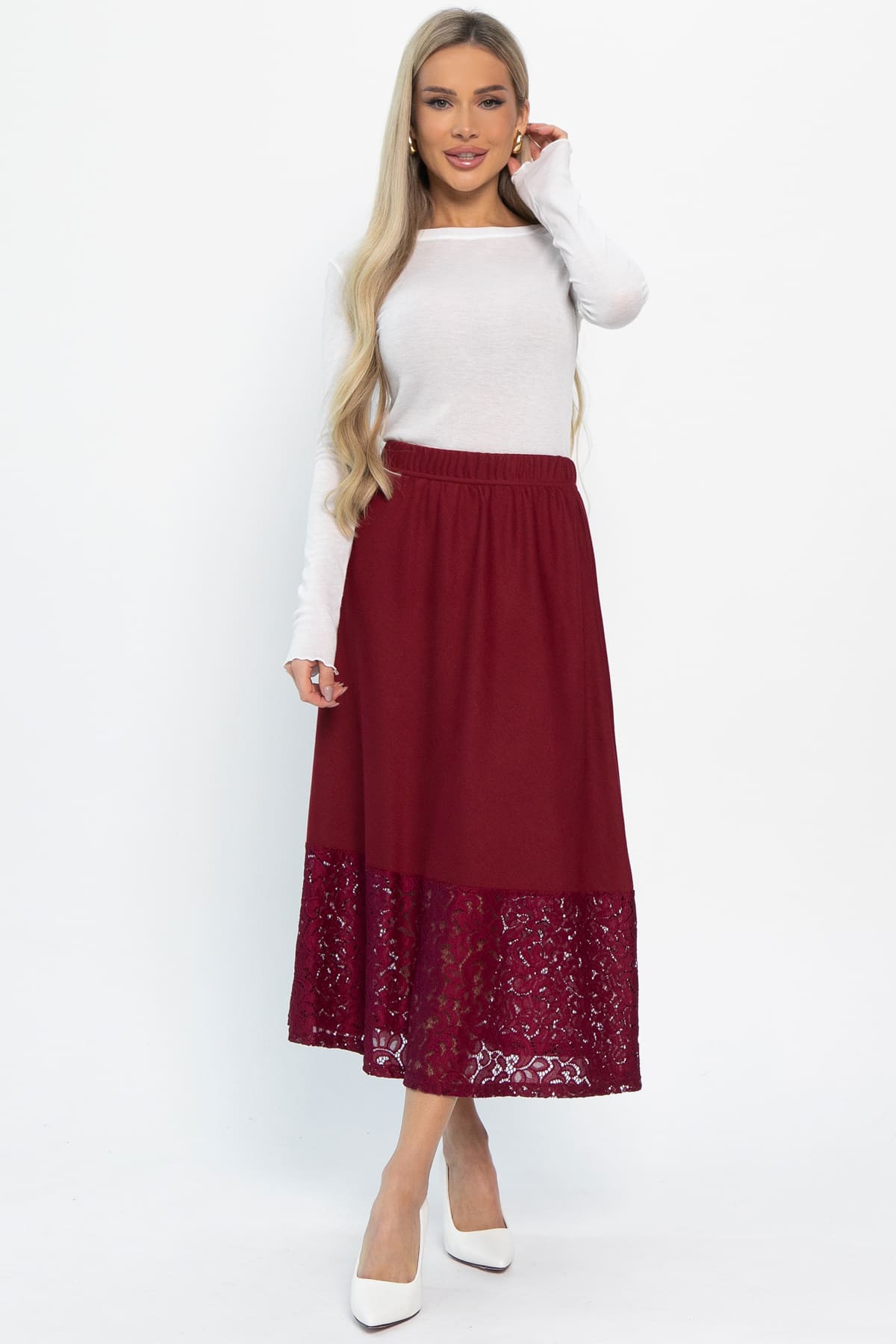 Юбка с кружевом Элегия (бордо) Ю14912-10М
