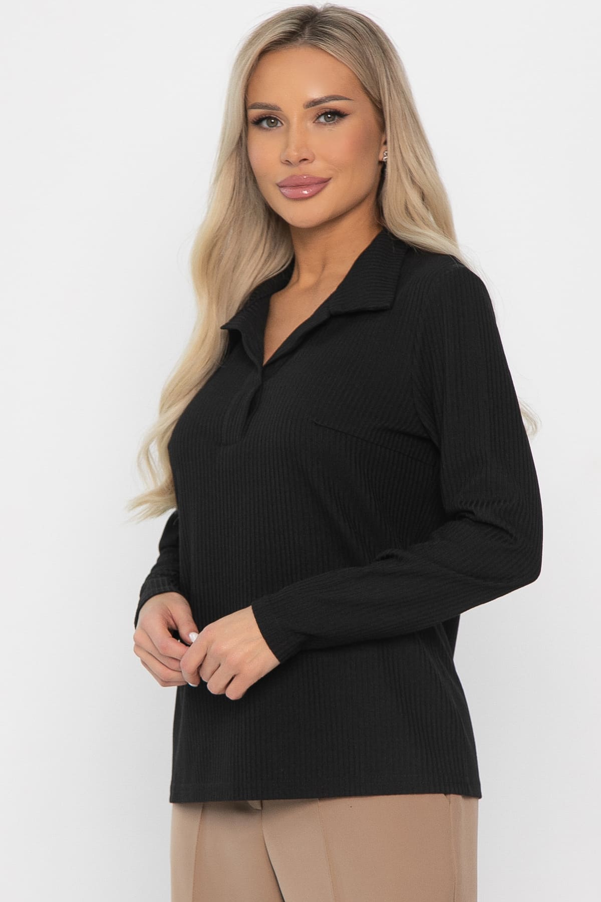 Лонгслив с воротничком Ритм жизни (черный) Б14408-6М