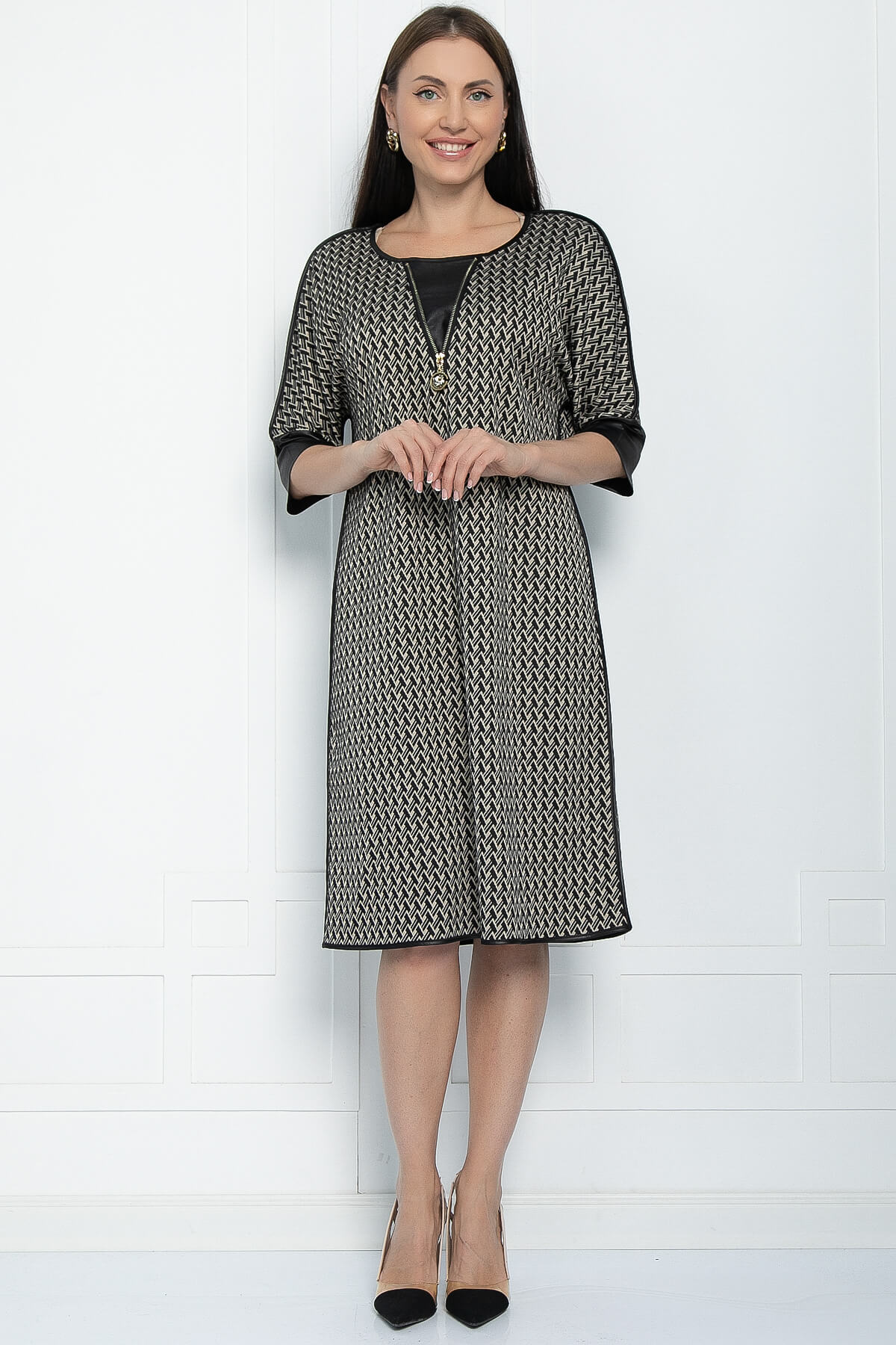 Платье Селин (черно-бежевое) П11301