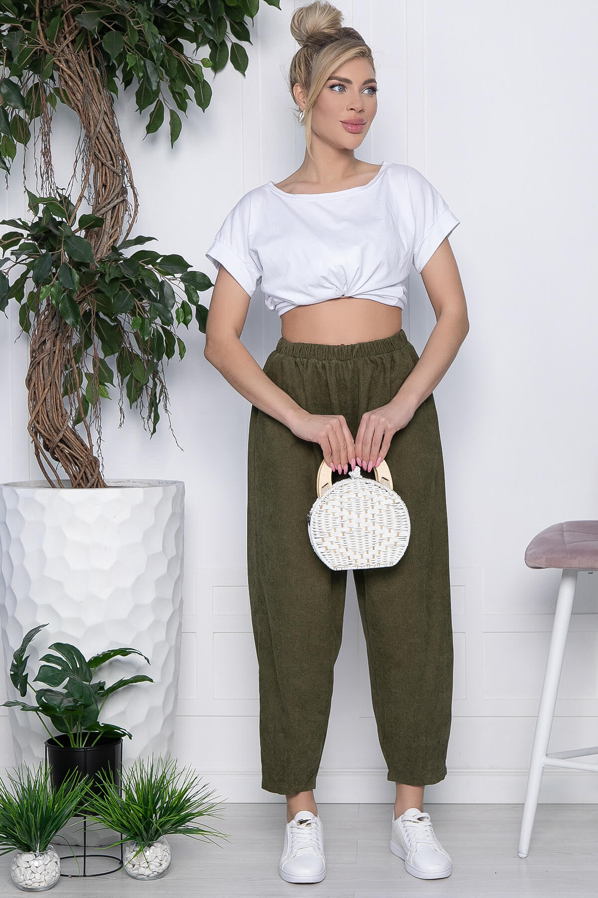 Брюки бохо широкие (хаки) Б10844