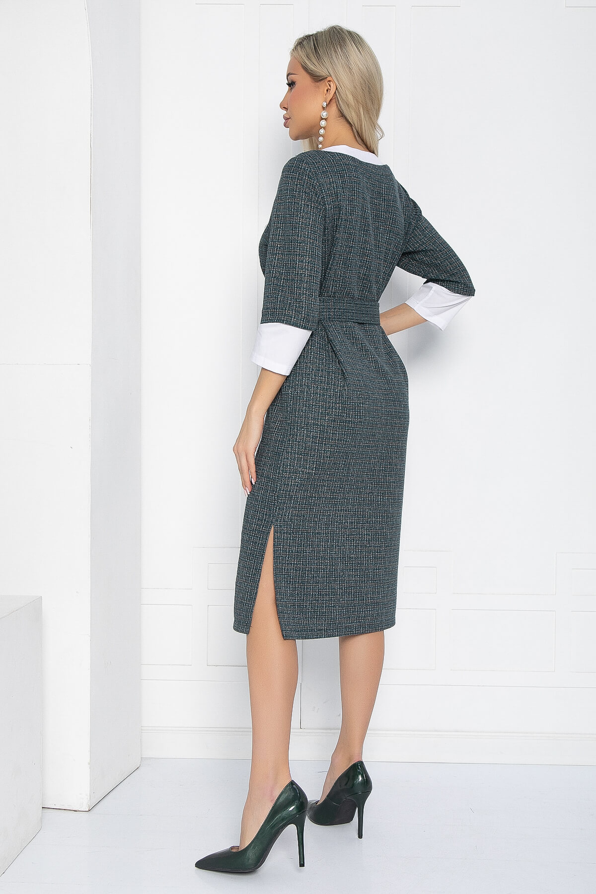 Платье Нежный акцент (темно-зеленое) П12634-18