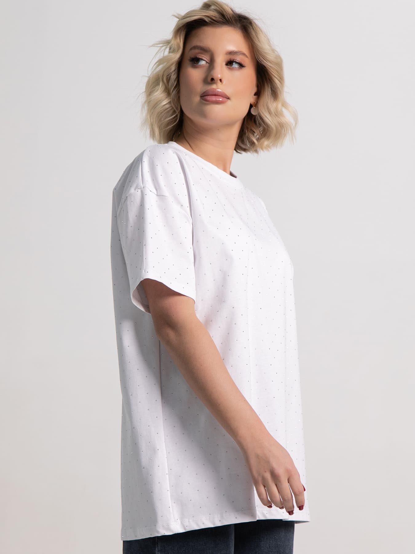 Футболка Ия (белая/стразы) Б15235-4М