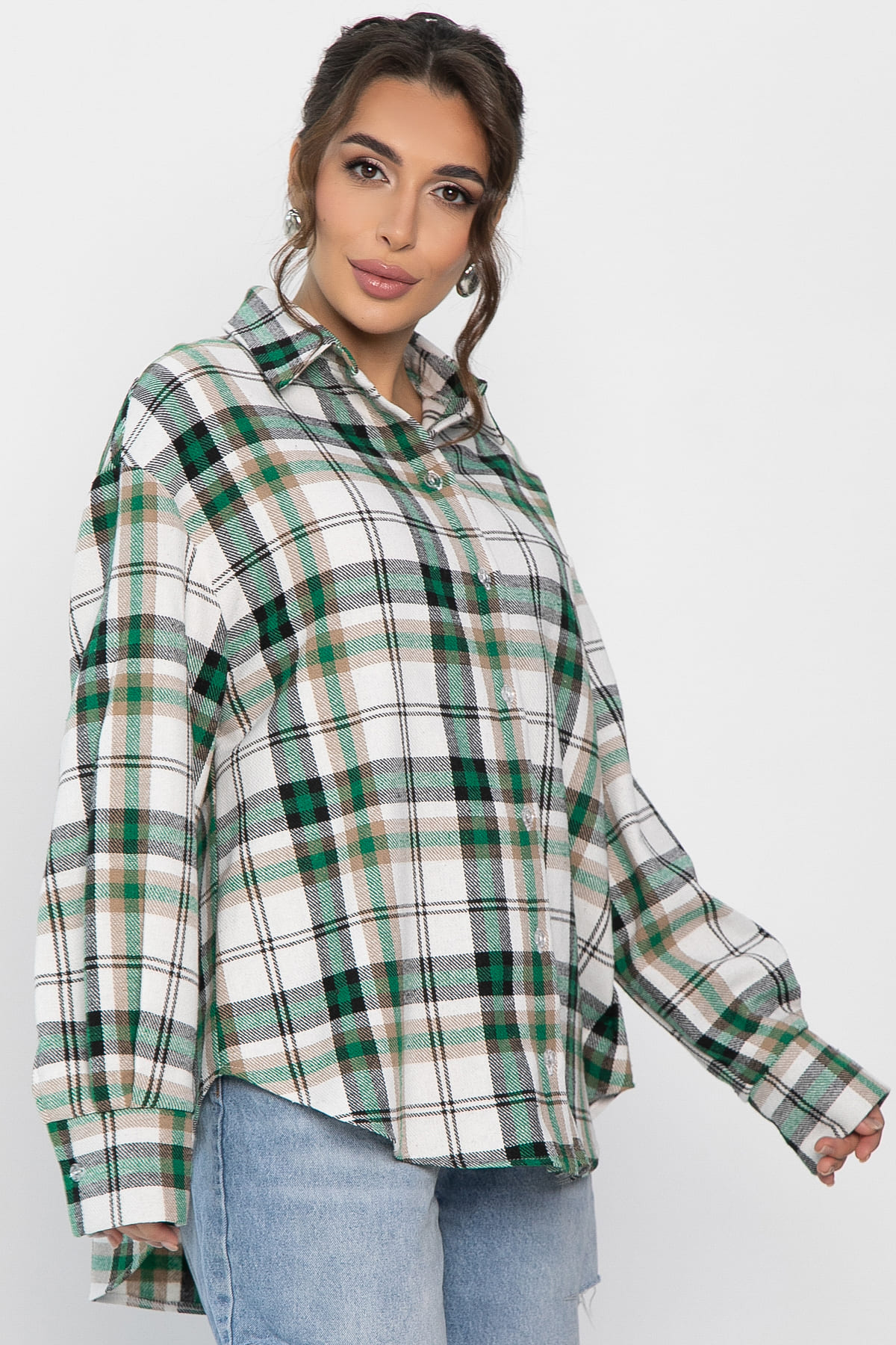 Рубашка оверсайз Дарика (бело-зеленая) Б14263-30М