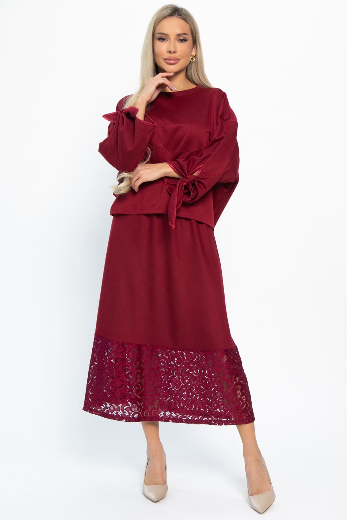 Юбка с кружевом Элегия (бордо) Ю14912-10М