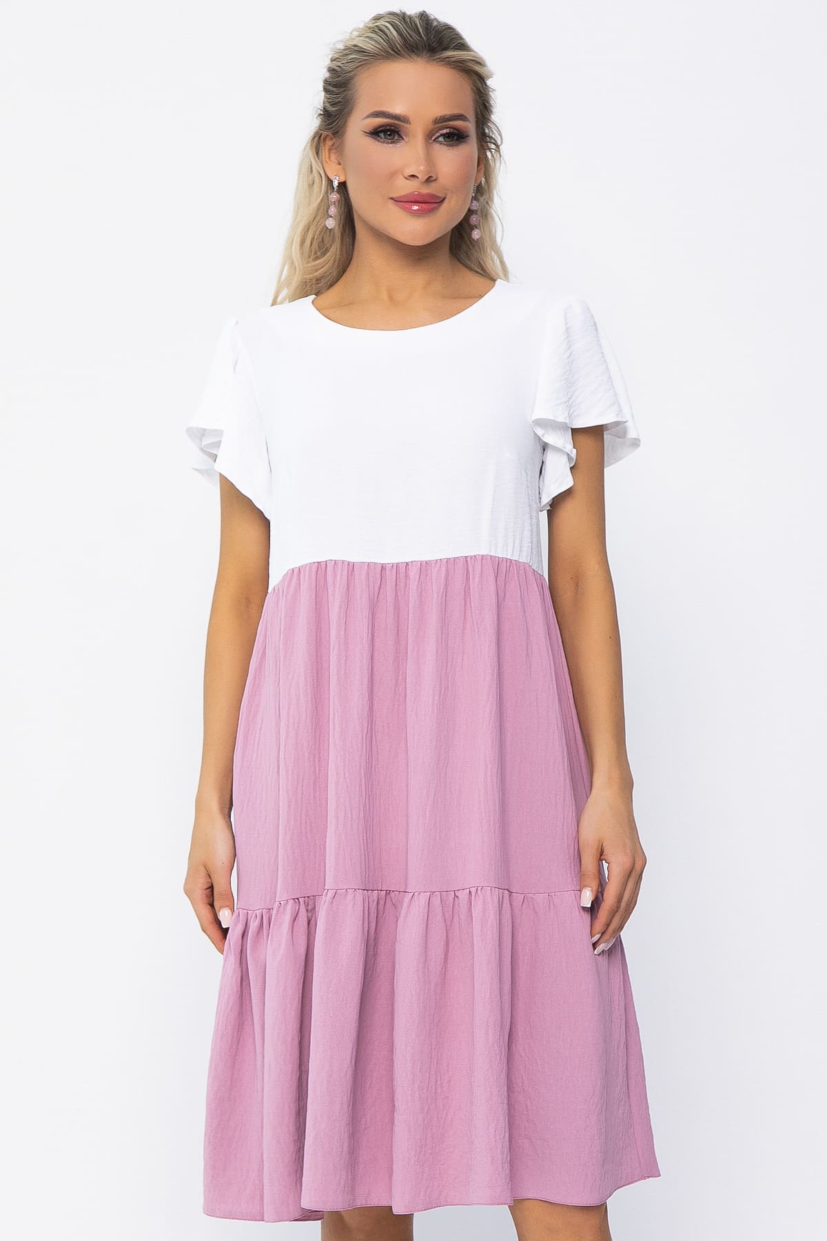 Платье Ветер перемен (бело-розовое) П13586-4М