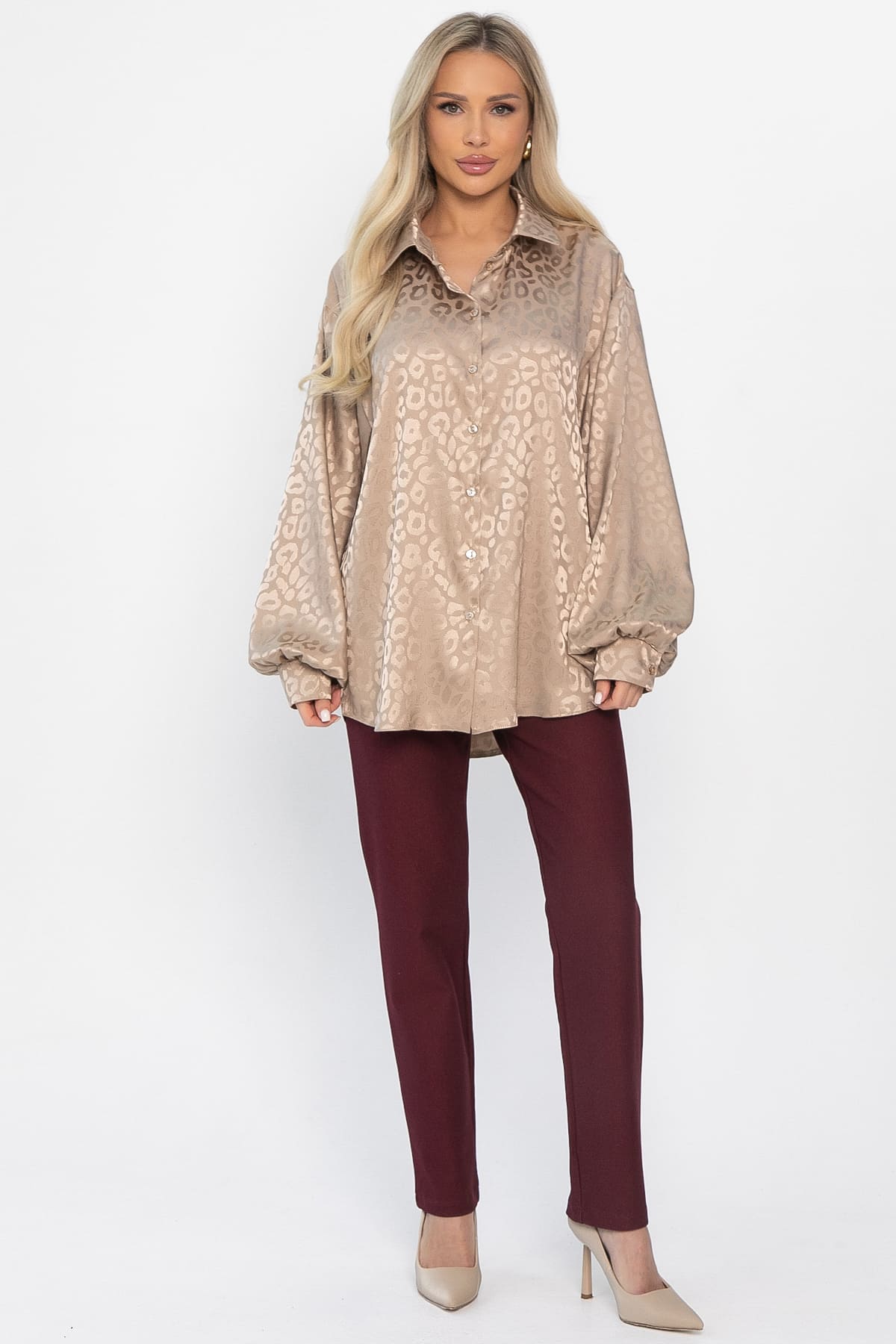 Рубашка атласная Все мысли о тебе (бежевая) Б15352-7М