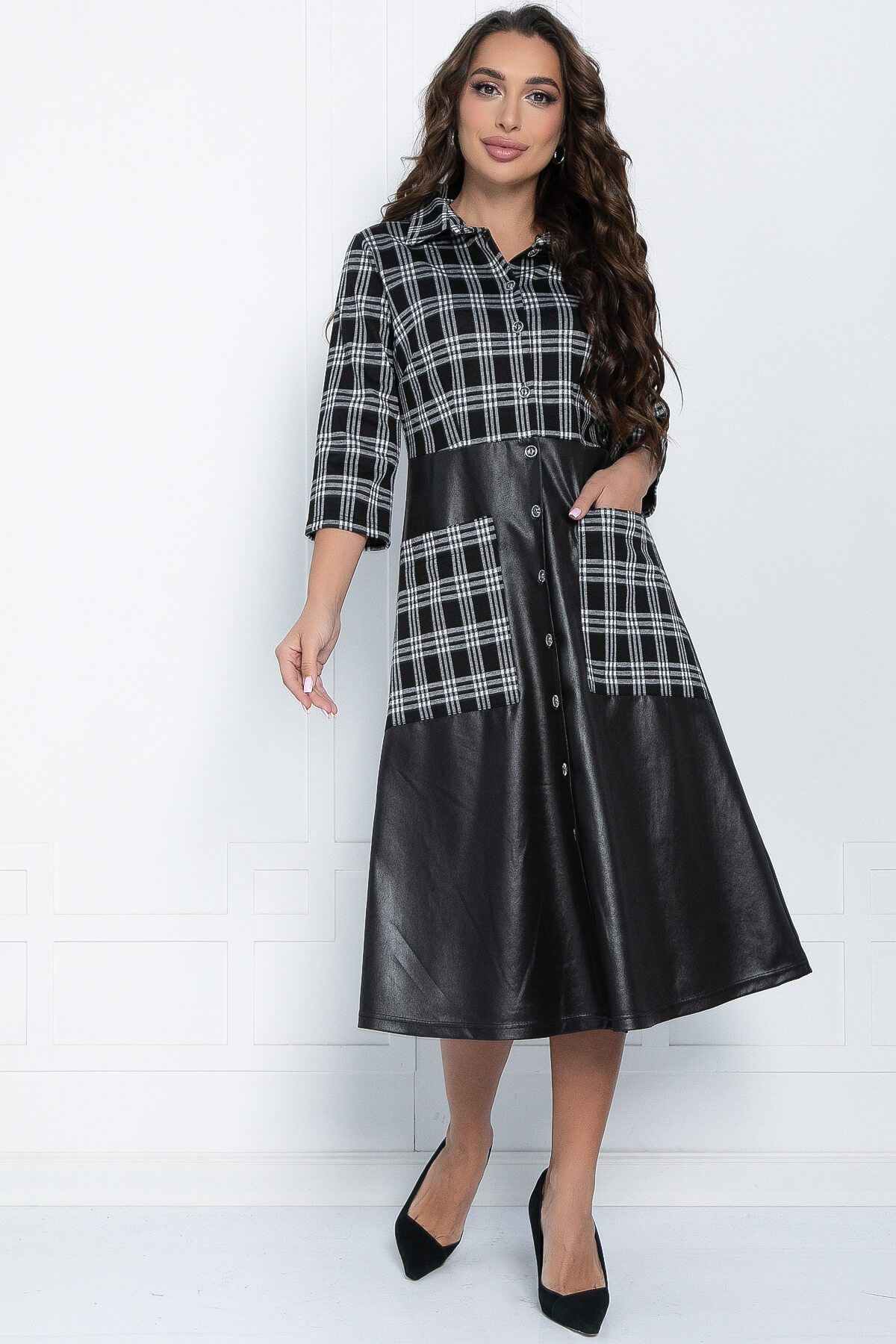 Платье Стильная штучка (серо-черное) П11487