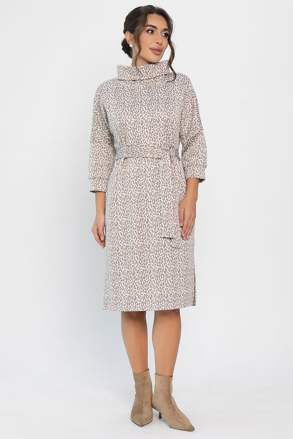 Платье трикотажное Никс (бежевый лео) П14279-4М