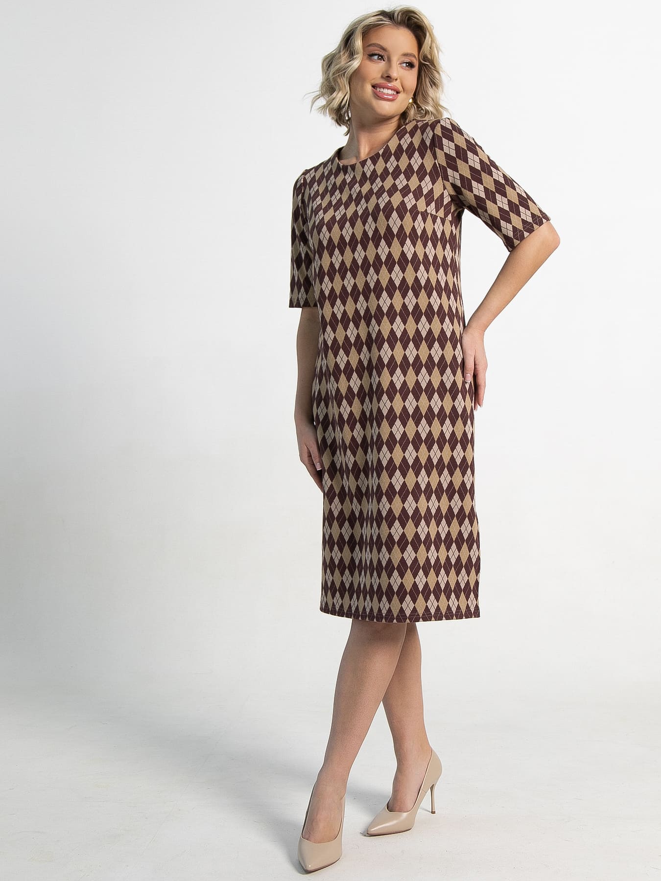 Платье трикотажное Лорейн (бежево-коричневое) П15189-25М