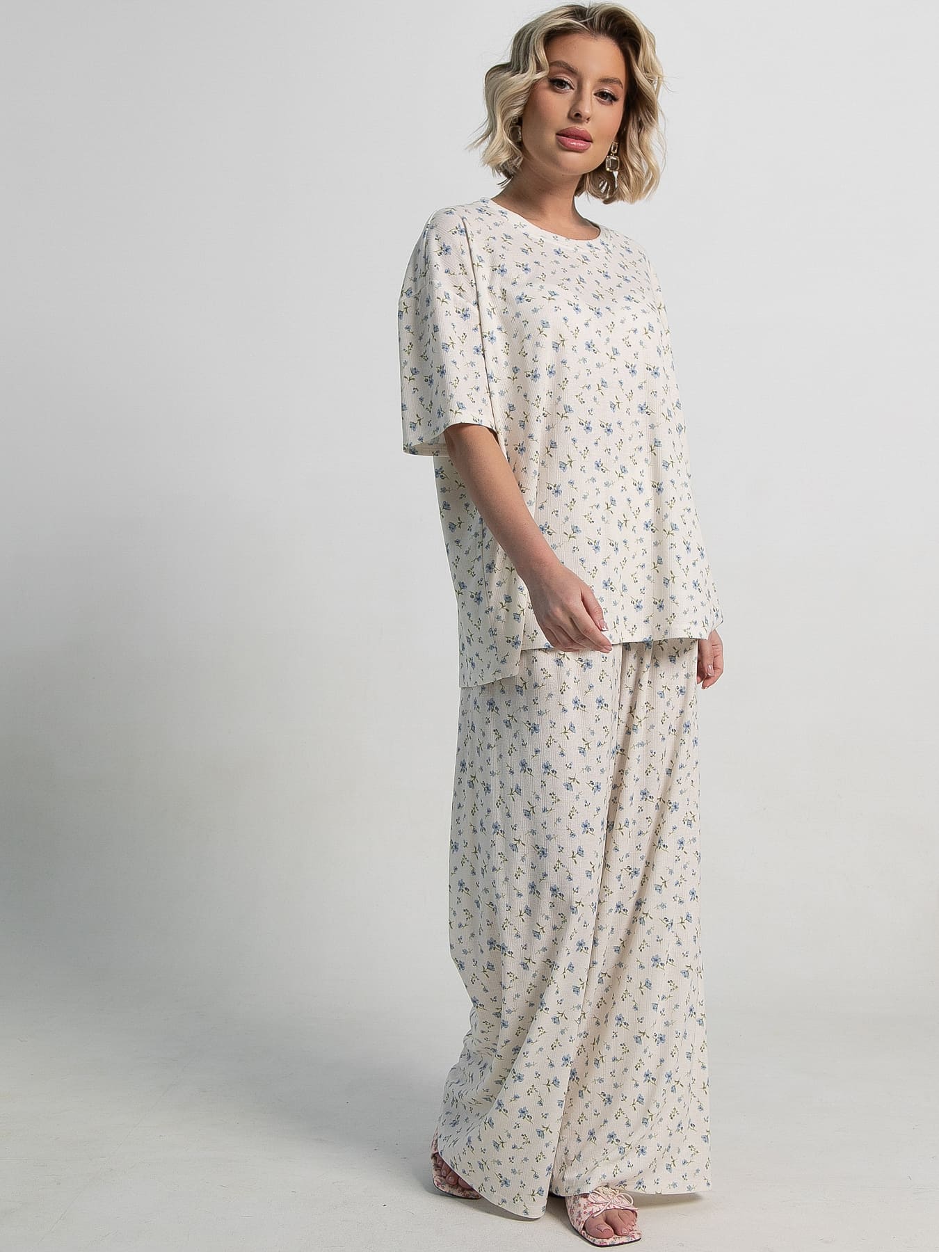 Костюм домашний с брюками Мона (бежево-голубой) К15210-1М