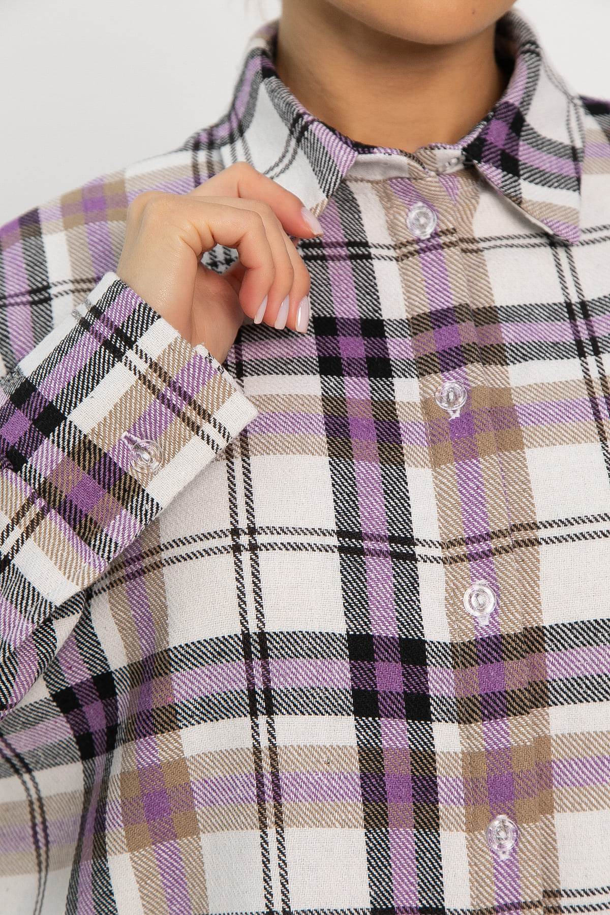 Рубашка оверсайз Дарика (бело-сиреневая) Б14253-30М