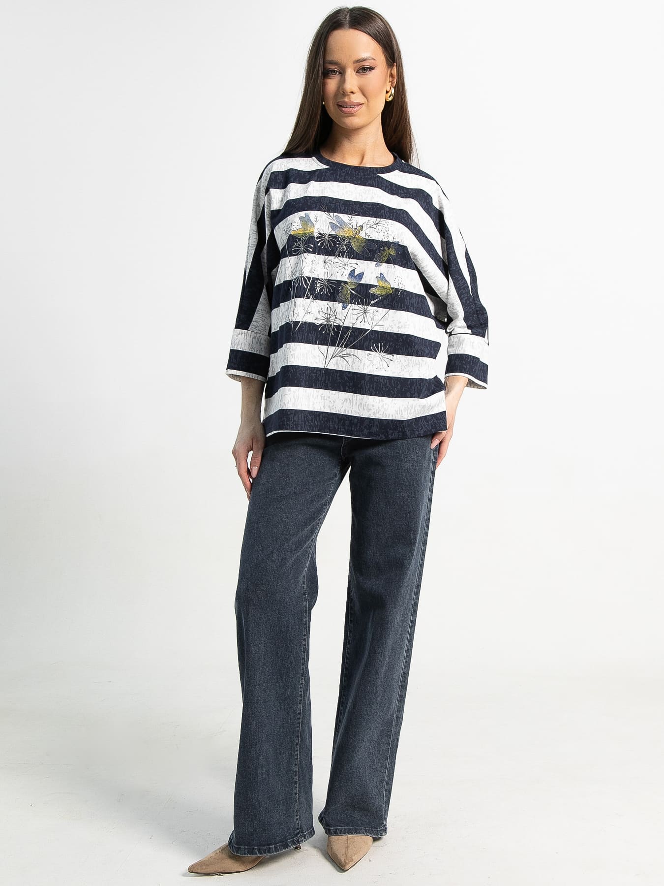 Блуза Серебряный полет (бело-синяя) Б15287-18М