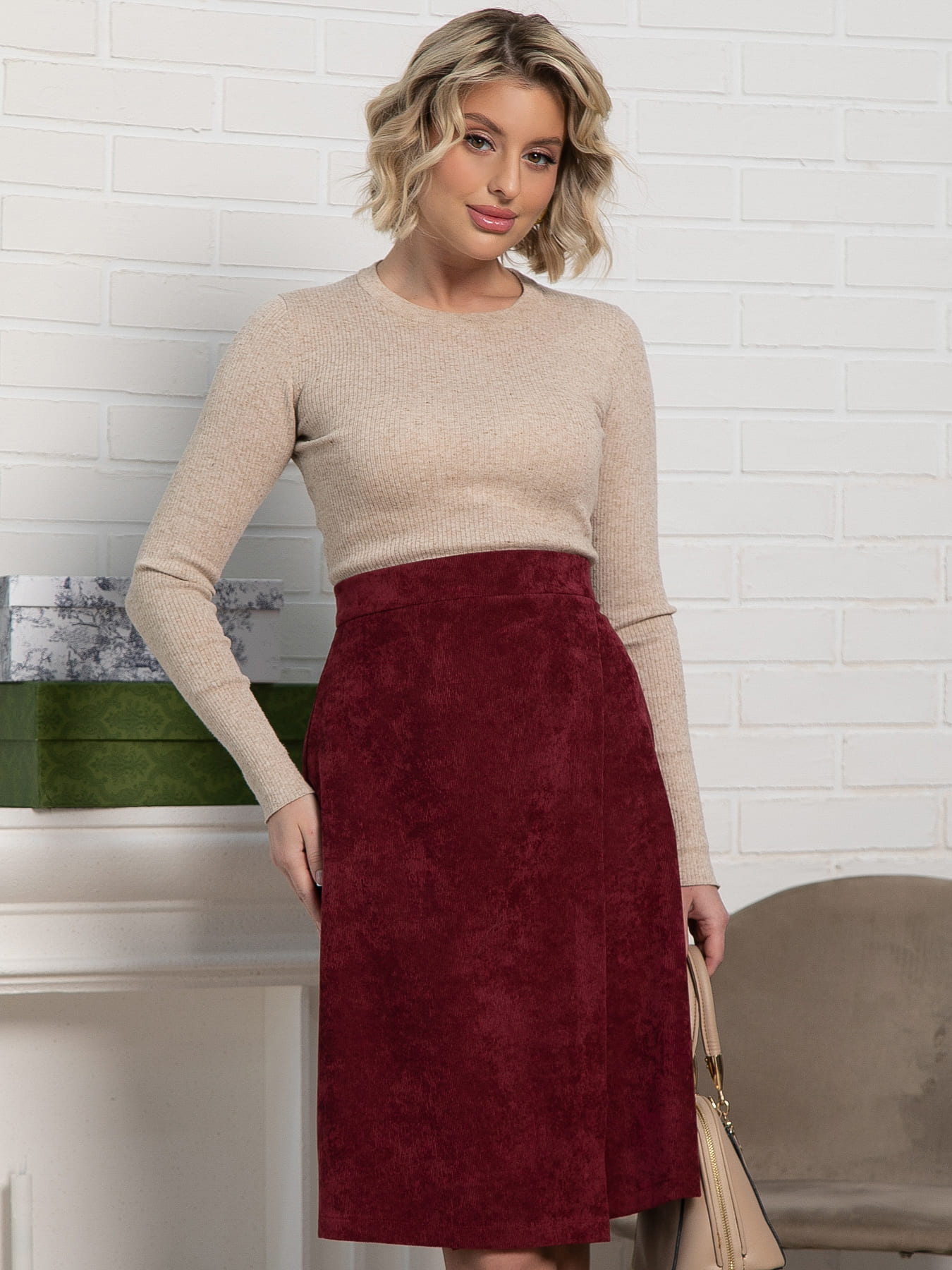 Юбка вельветовая Эрис (бургунди) Ю15193-25М