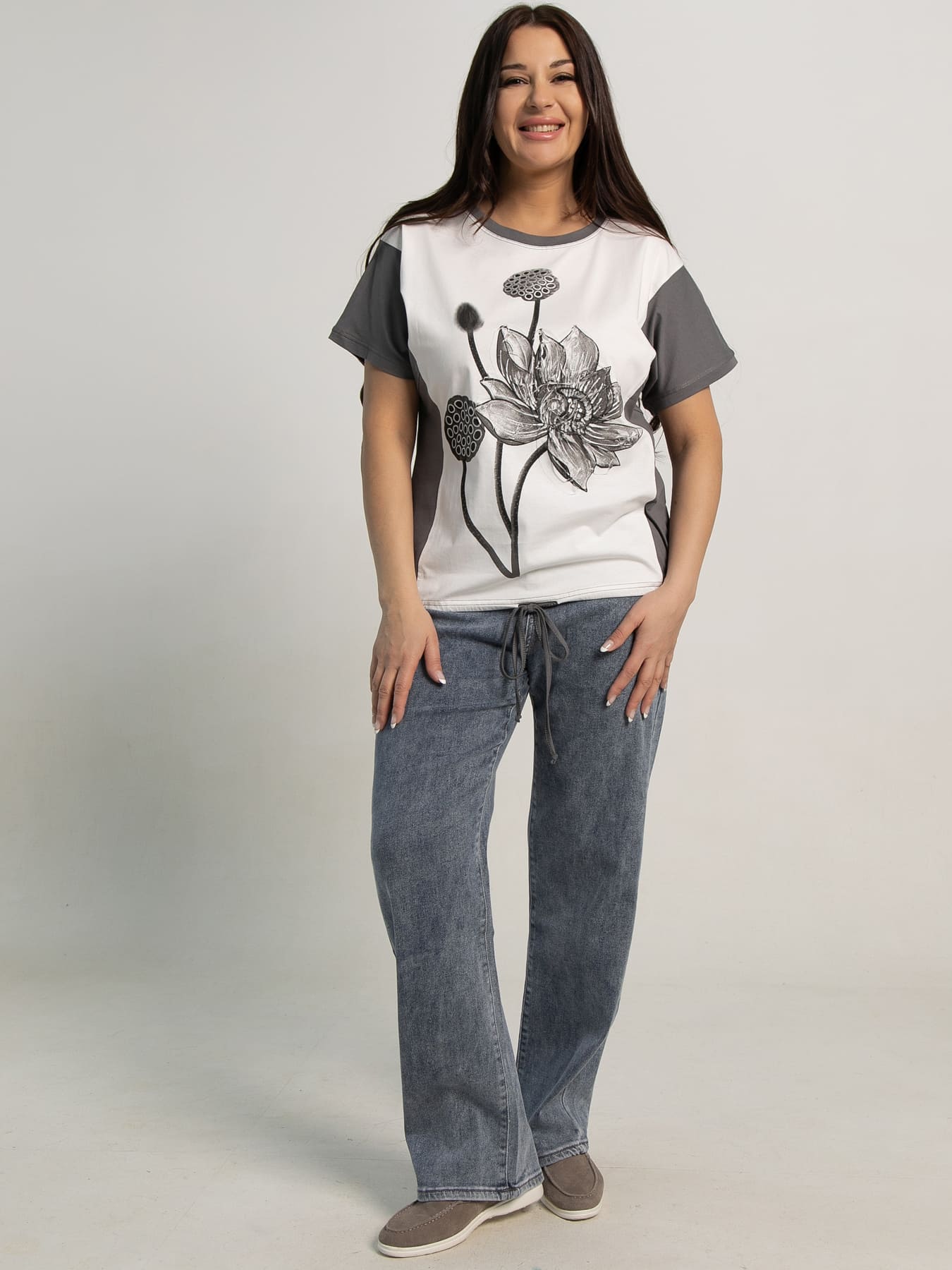 Блуза Нимфея (бело-серая) Б15609-18М