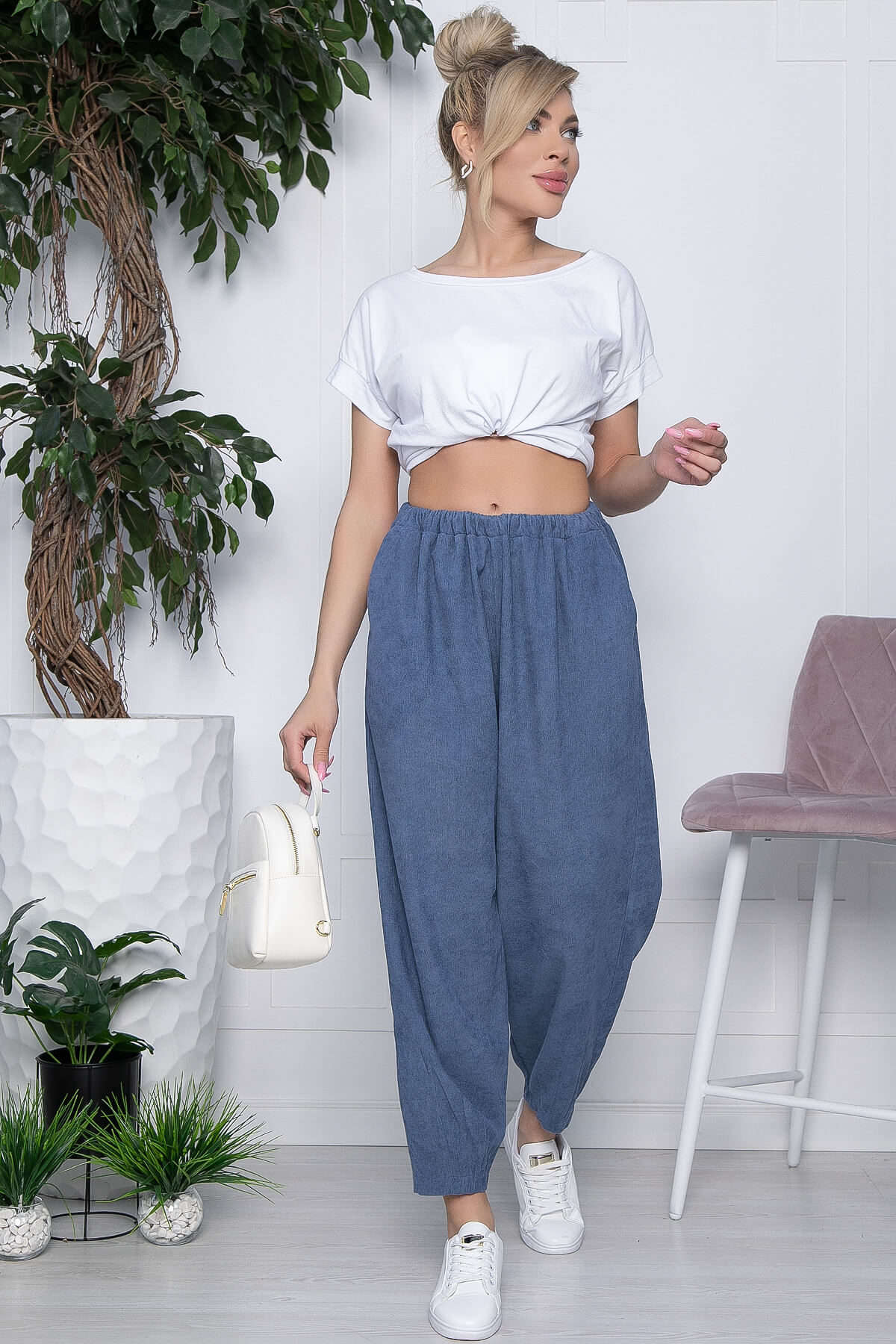 Брюки бохо широкие (голубые) Б10843