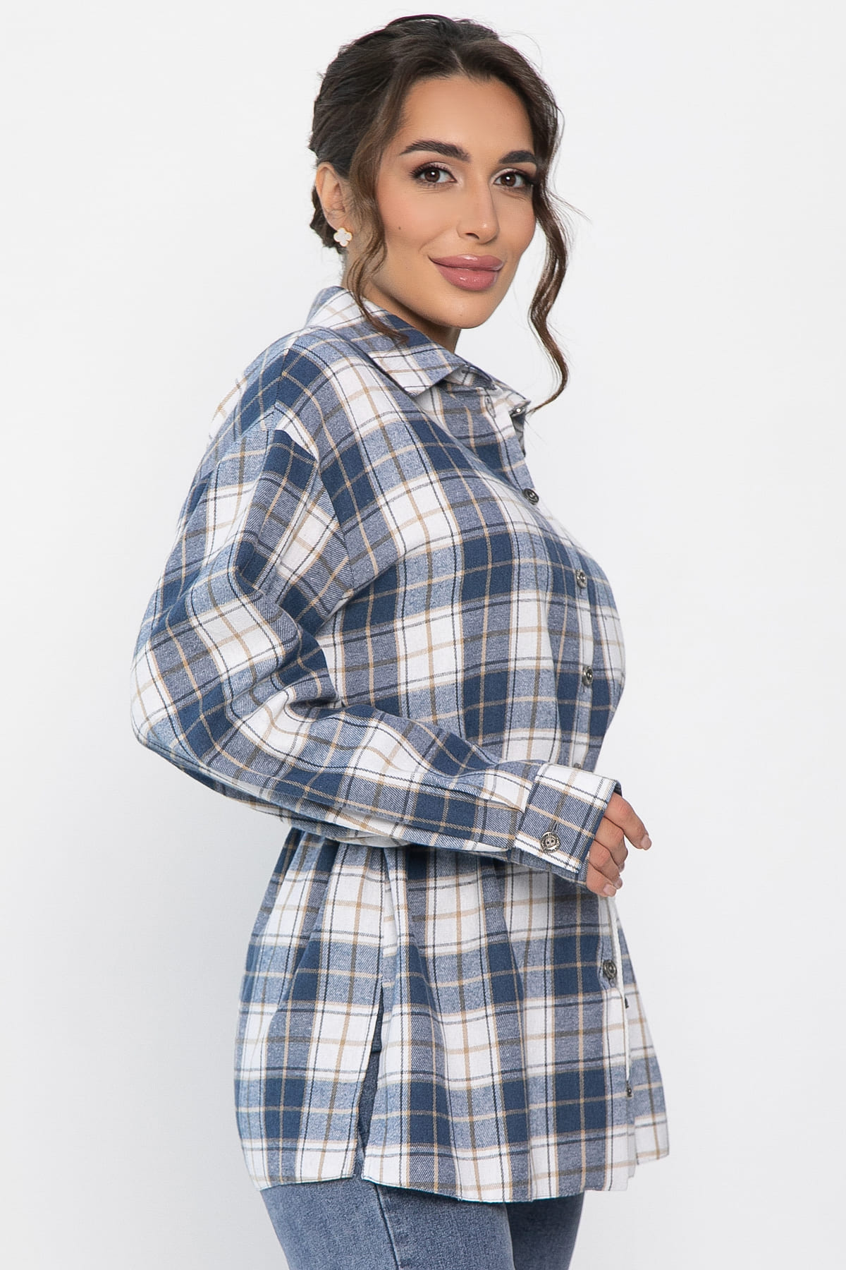 Рубашка хлопковая Джанет  (сине-белая) Б14272-4М