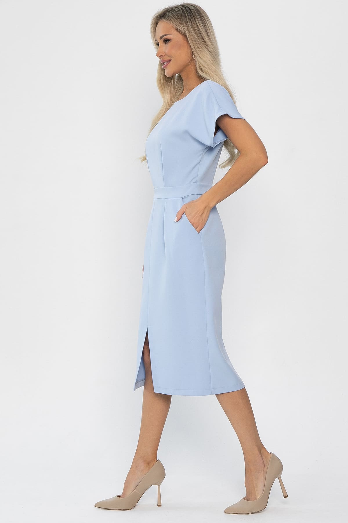 Платье с карманами Утренняя роса (голубое) П14370-16М