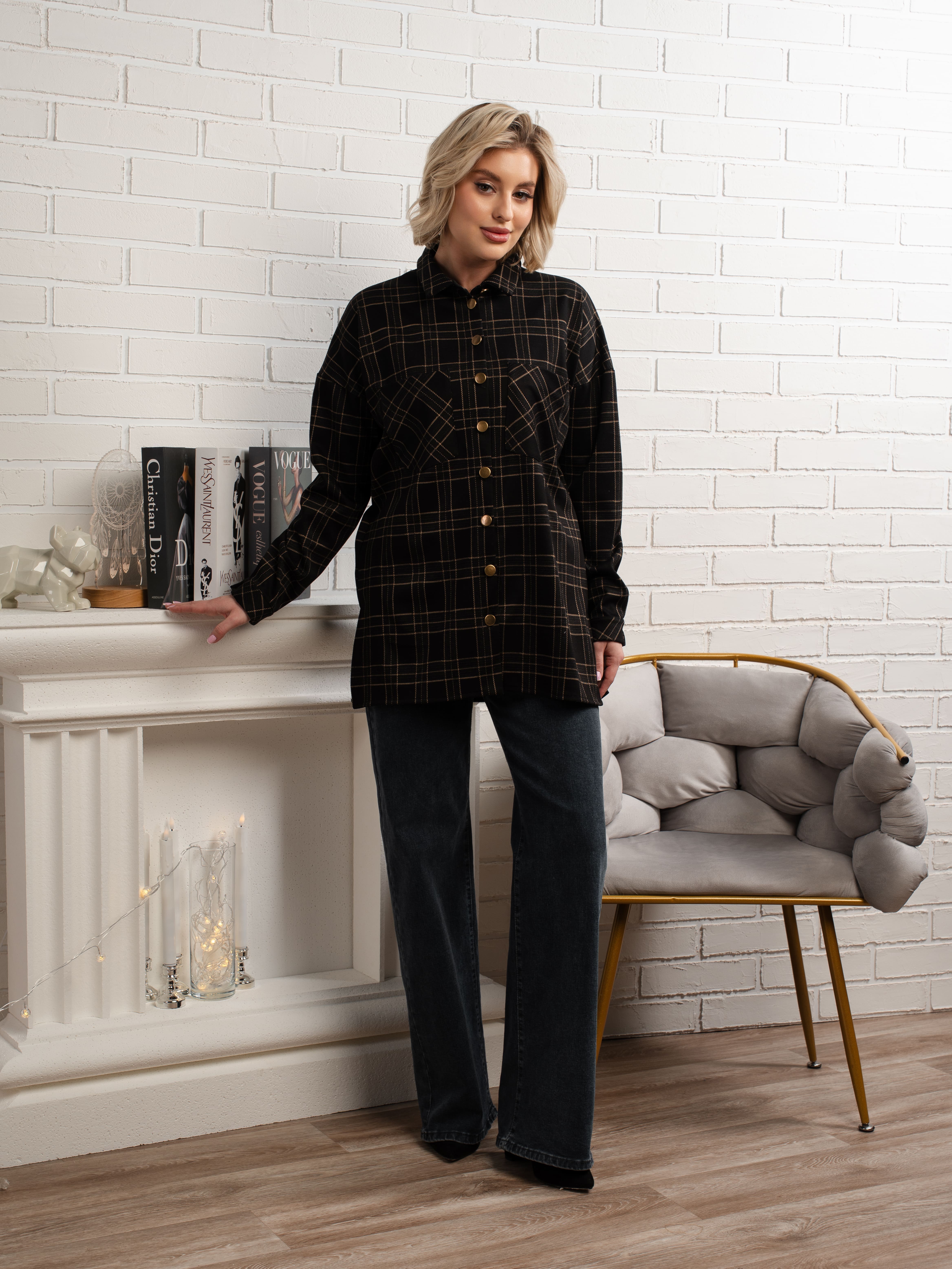 Рубашка с длинным рукавом Доротея (черная) Б14991-10М