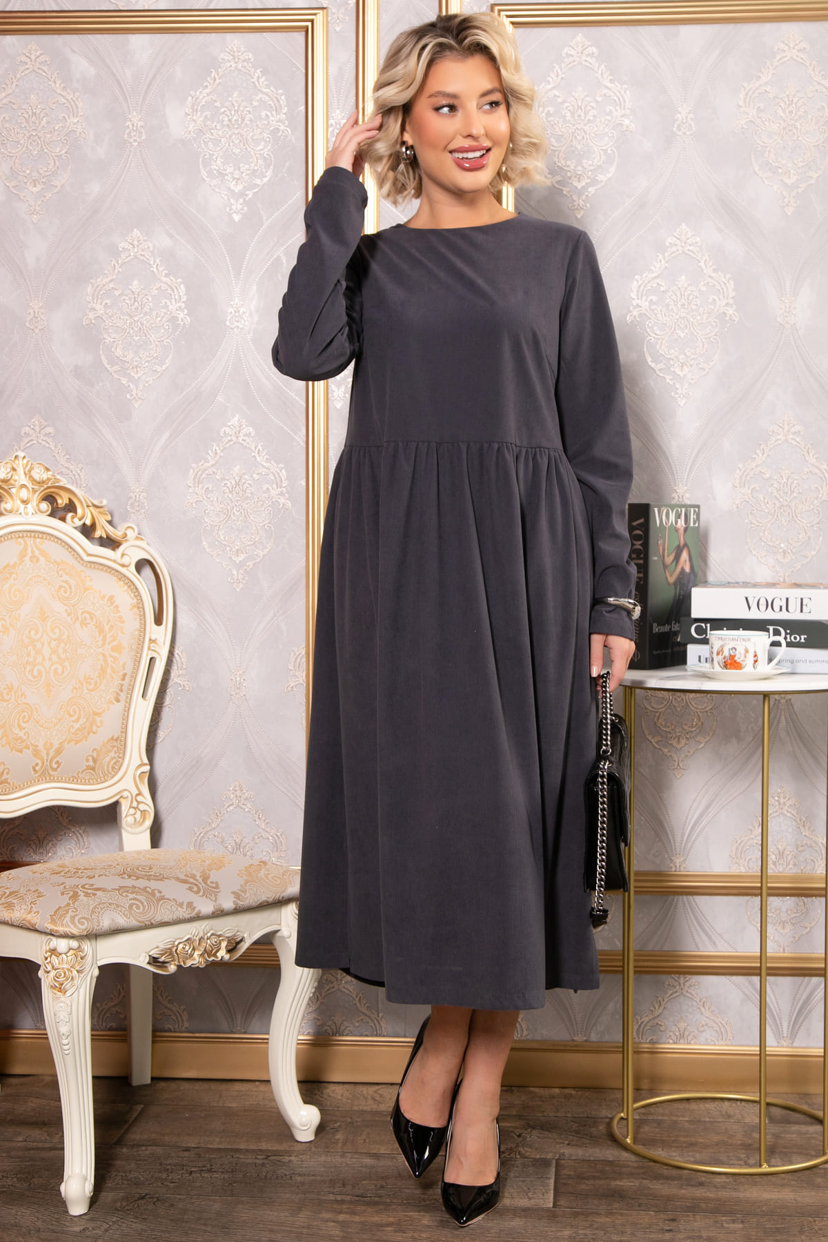 Платье из вельвета Андреа (графит) П14801-25М