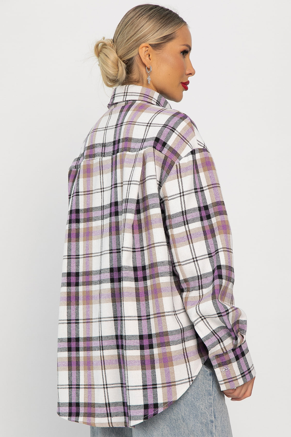 Рубашка оверсайз Дарика (бело-сиреневая) Б14253-30М