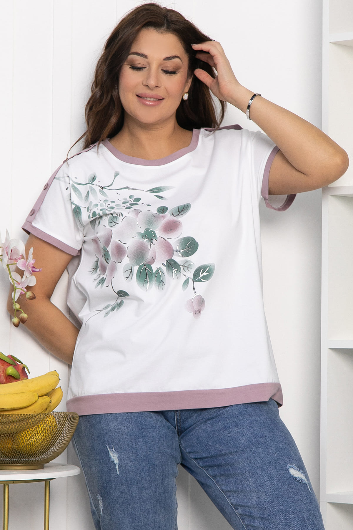 Блуза Далия (бело-сиреневая) Б13804-20М