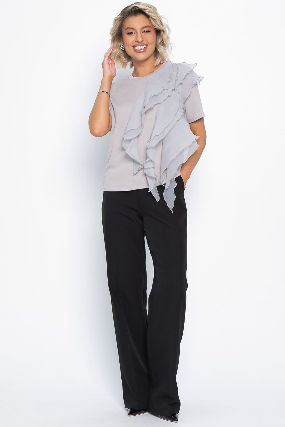 Блуза праздничная Риана ХИТ (серо-бежевая) Б15079-5М