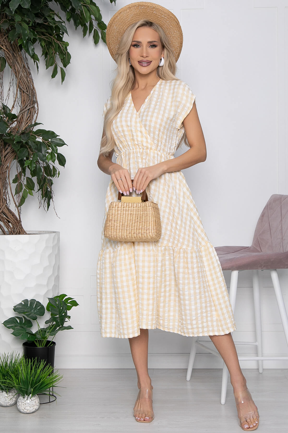 Платье Коста-Рика желтое в клетку П10448