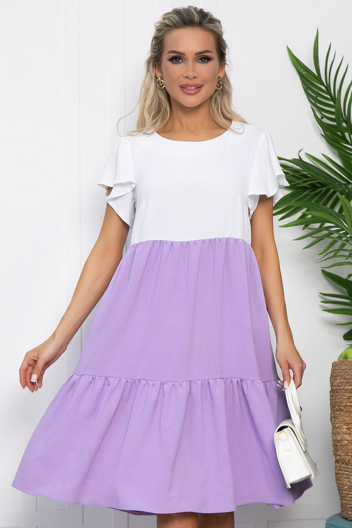 Платье Ветер перемен (бело-сиреневое) П13585-4М