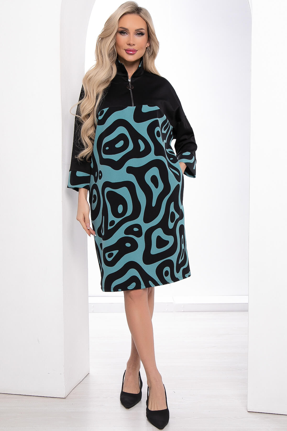 Платье "Эксклюзив" (бирюза/черное) П8328
