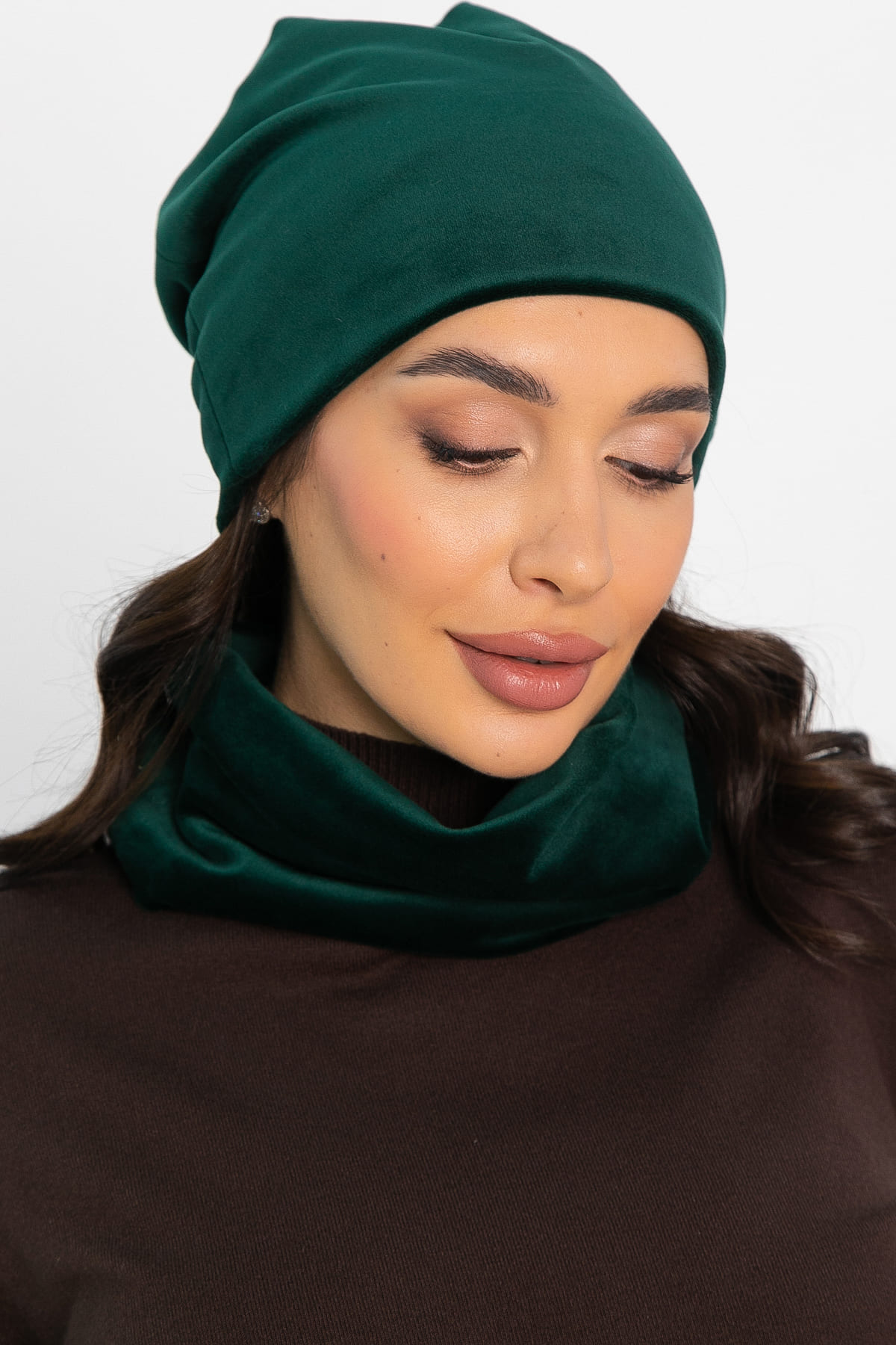 Комплект шапка шестиклинка и снуд (зеленый) ШШС5-23М