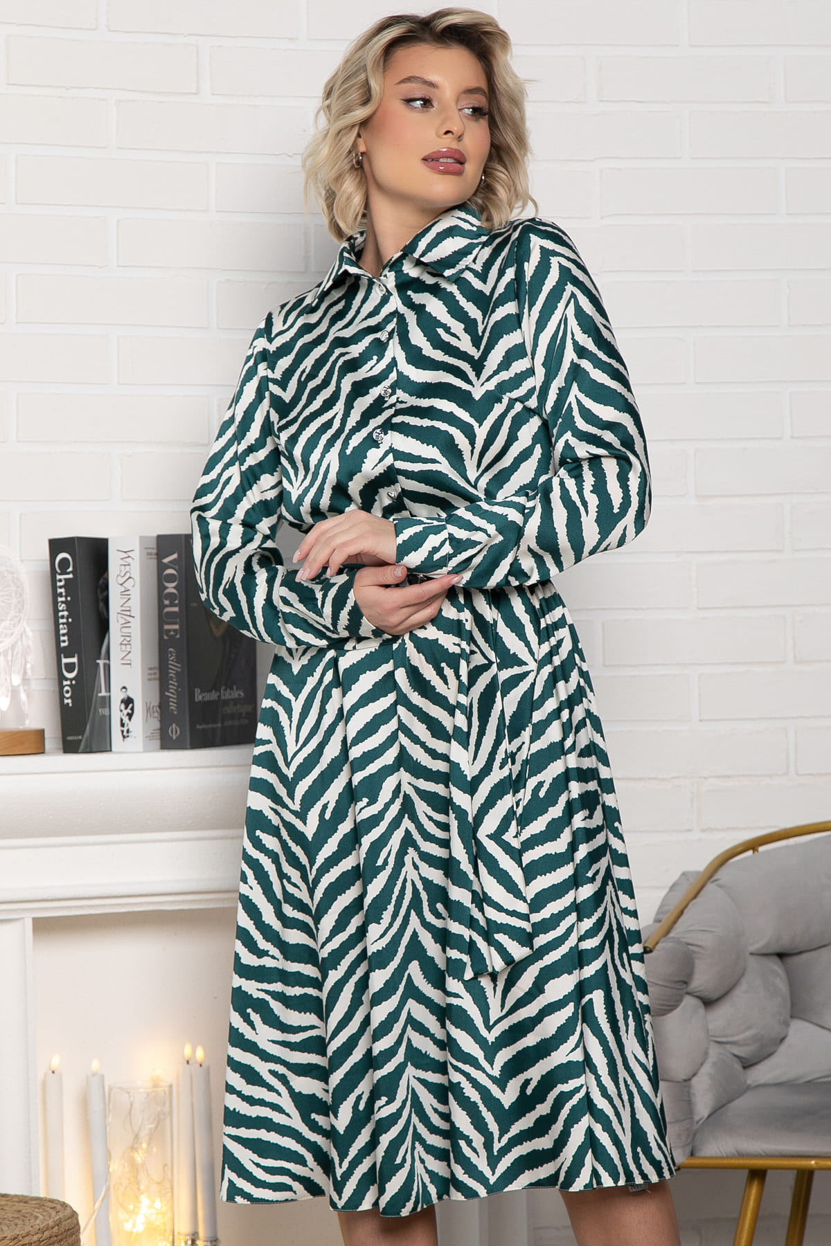 Платье Морена (бело-зеленое) П14969-45М