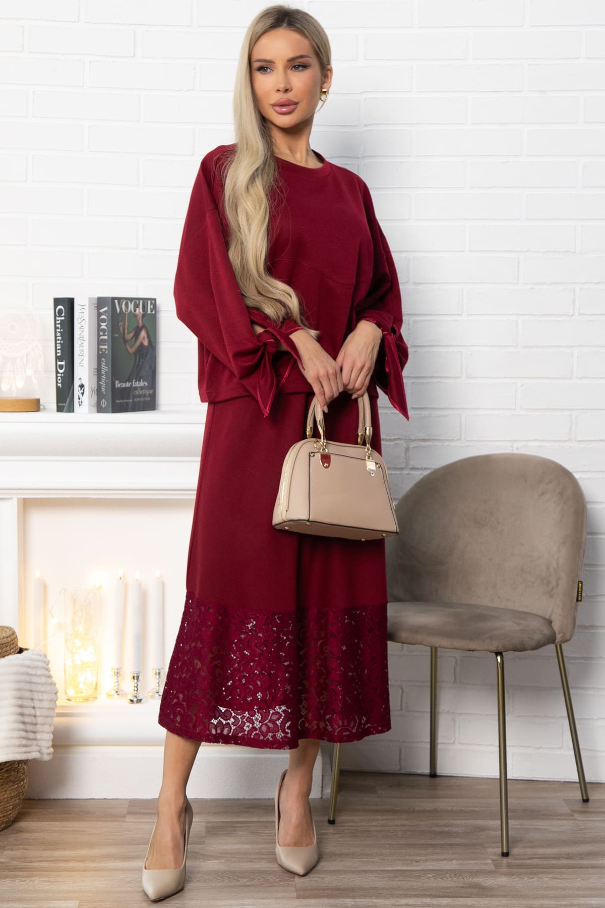 Юбка с кружевом Элегия (бордо) Ю14912-10М