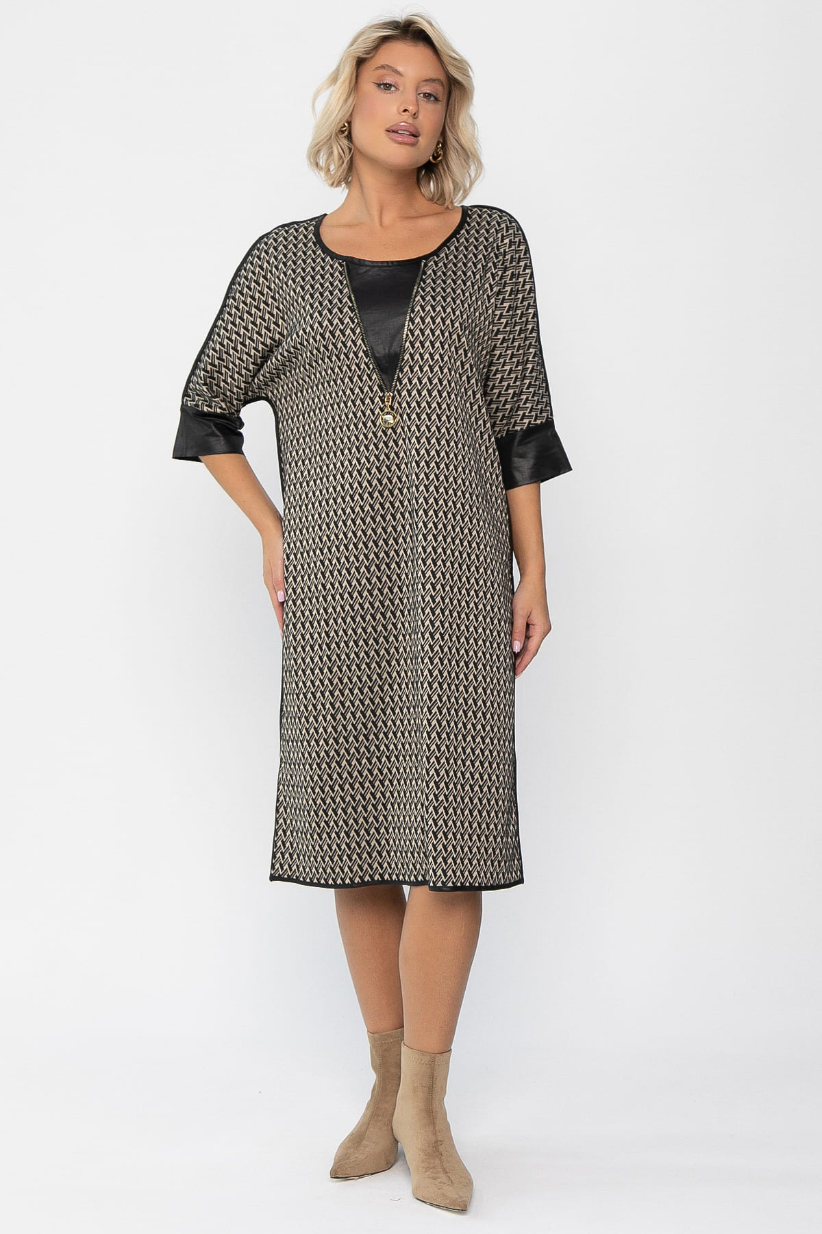 Платье Селин (черно-бежевое) П11301