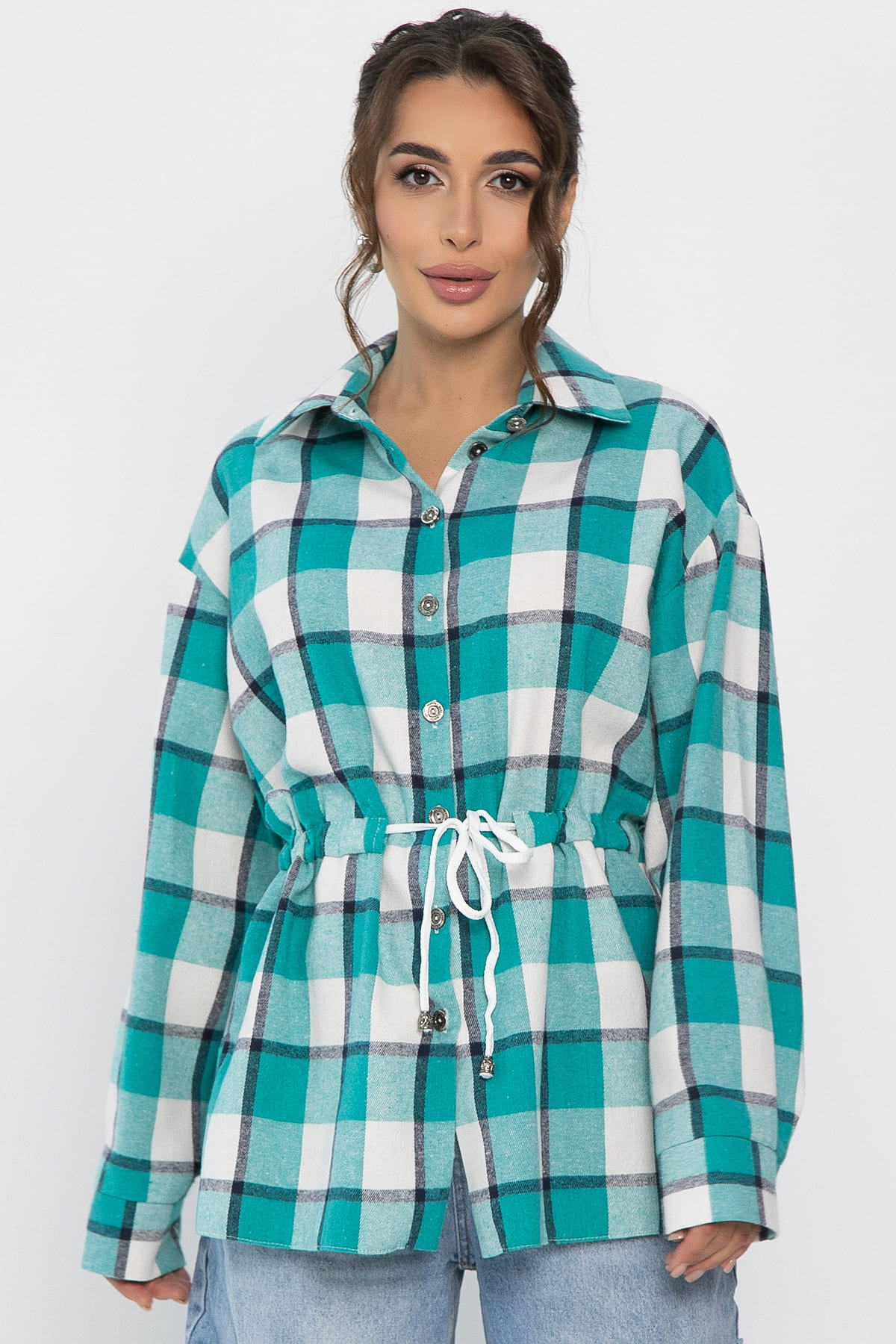 Рубашка хлопковая Джанет (бело-зеленая) Б14270-4М