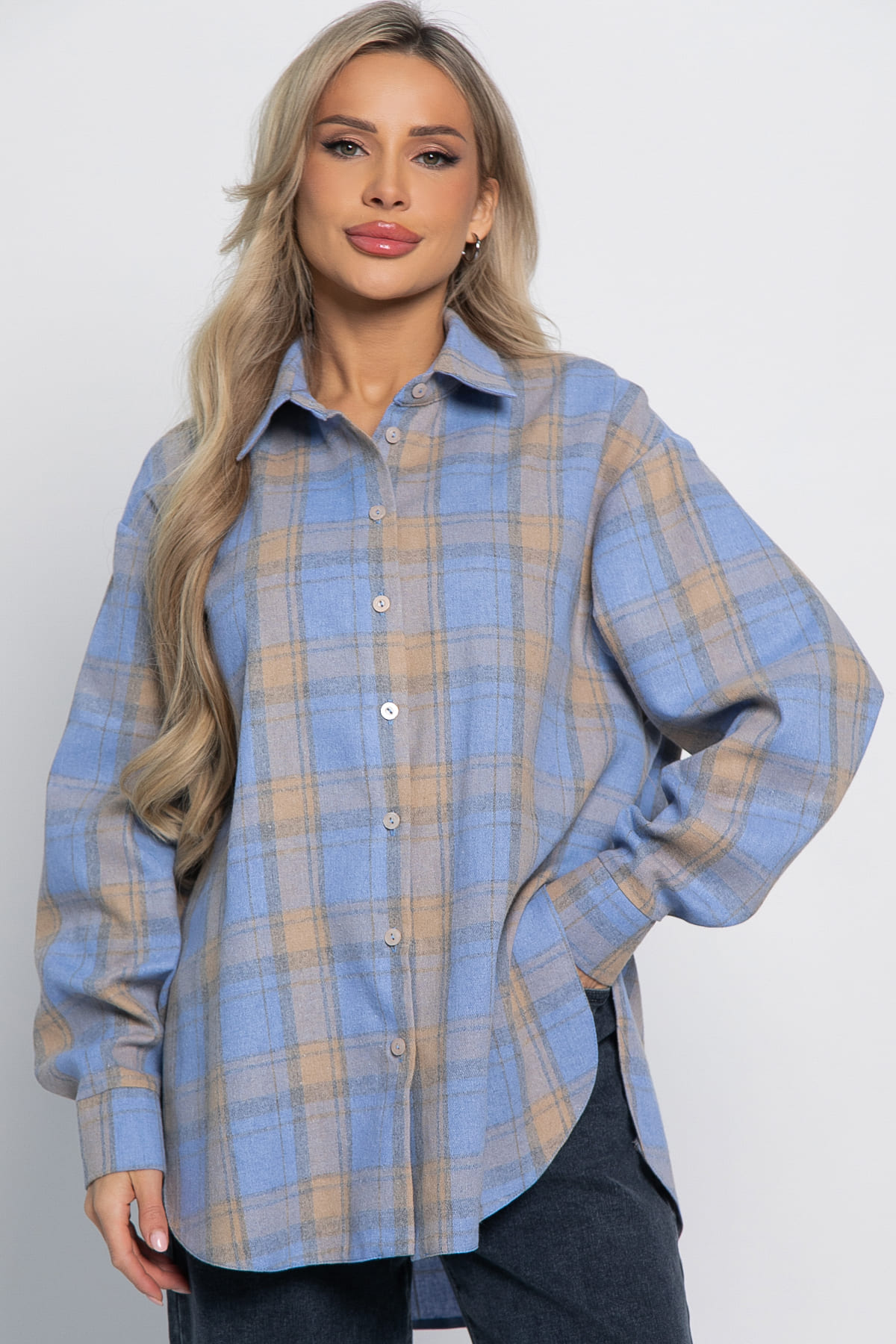 Рубашка Дэлли (бежево-голубая) Б15107-7М