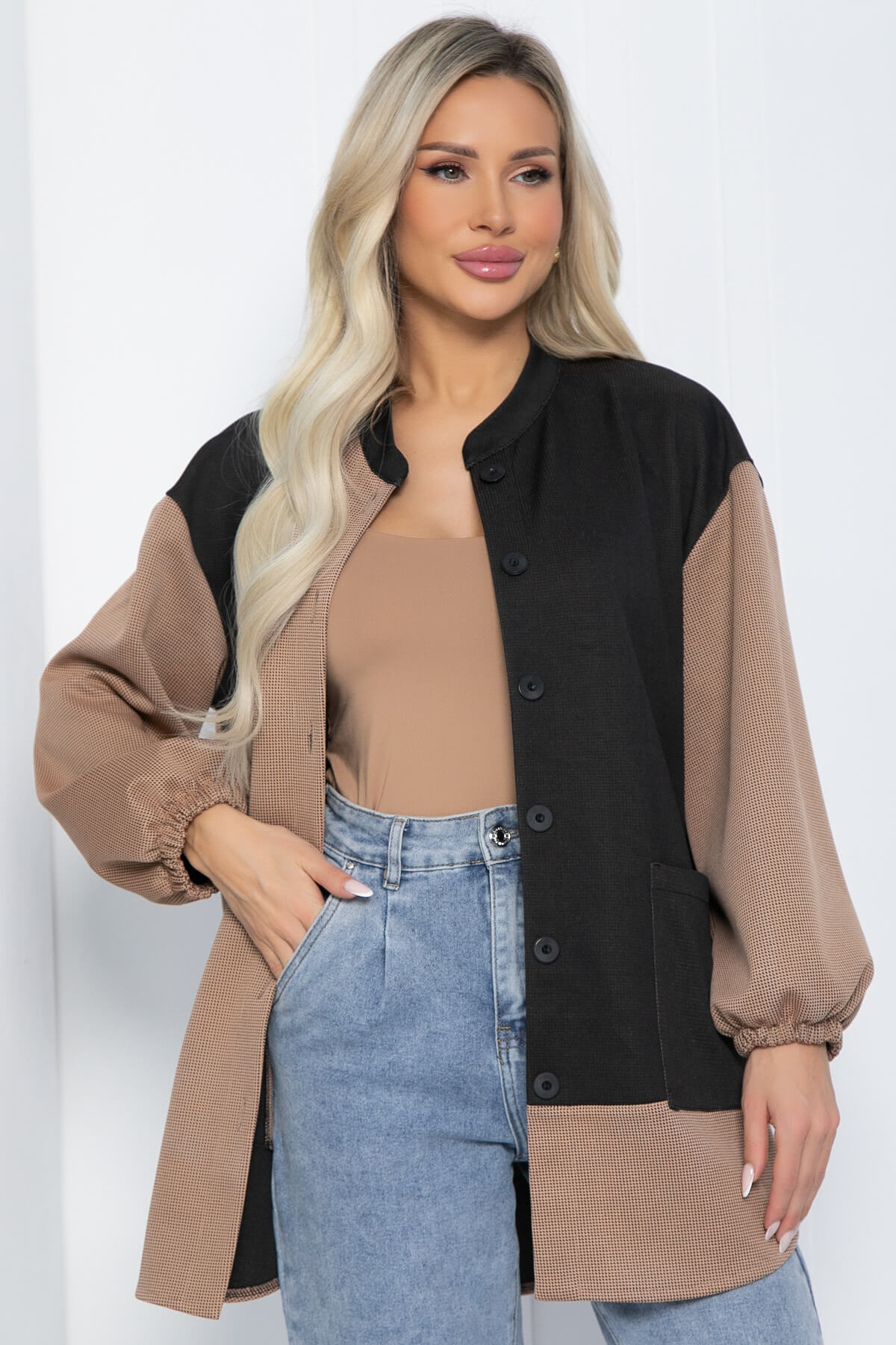 Рубашка Универ (бежево-черная) Б12494-24