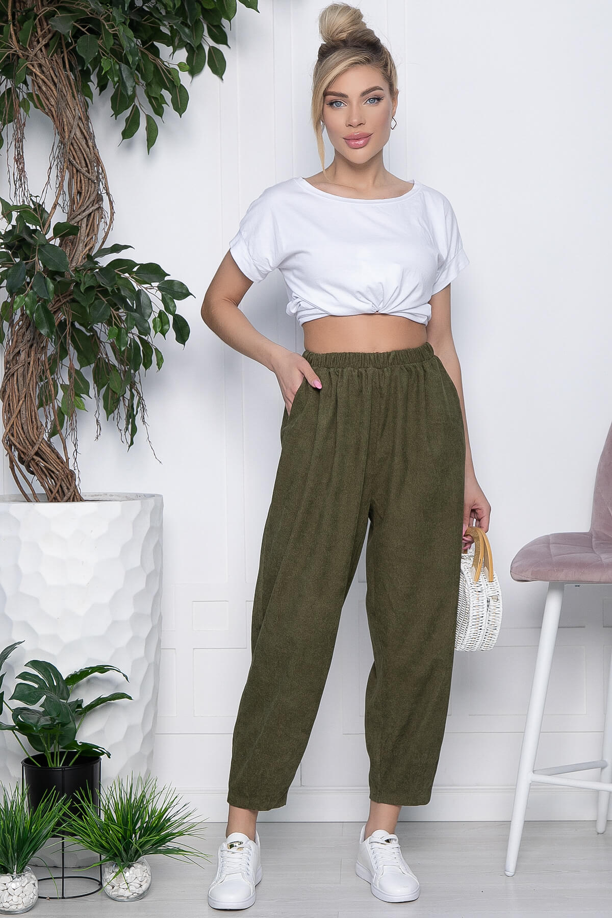 Брюки бохо широкие (хаки) Б10844