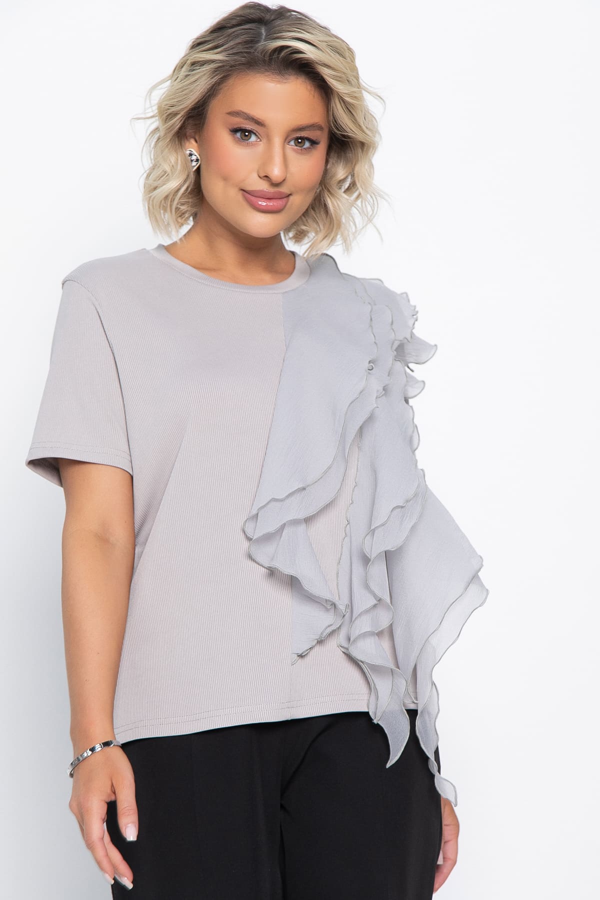 Блуза праздничная Риана ХИТ (серо-бежевая) Б15079-5М